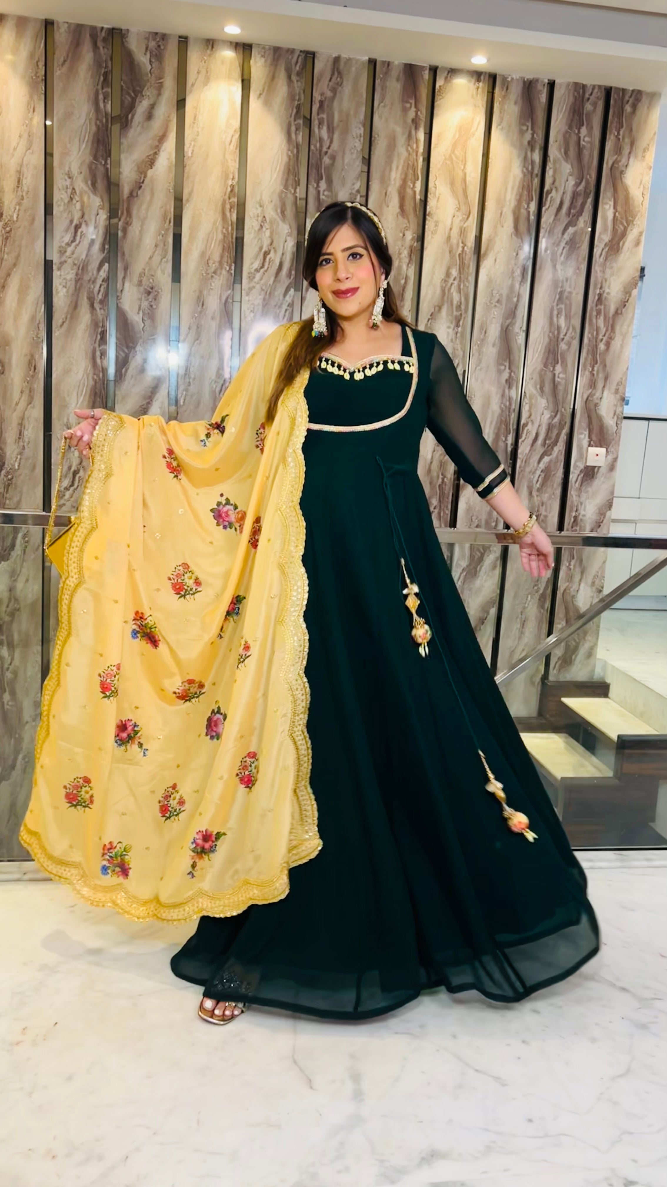 Bottle Green Summer Mehendi Anarkali