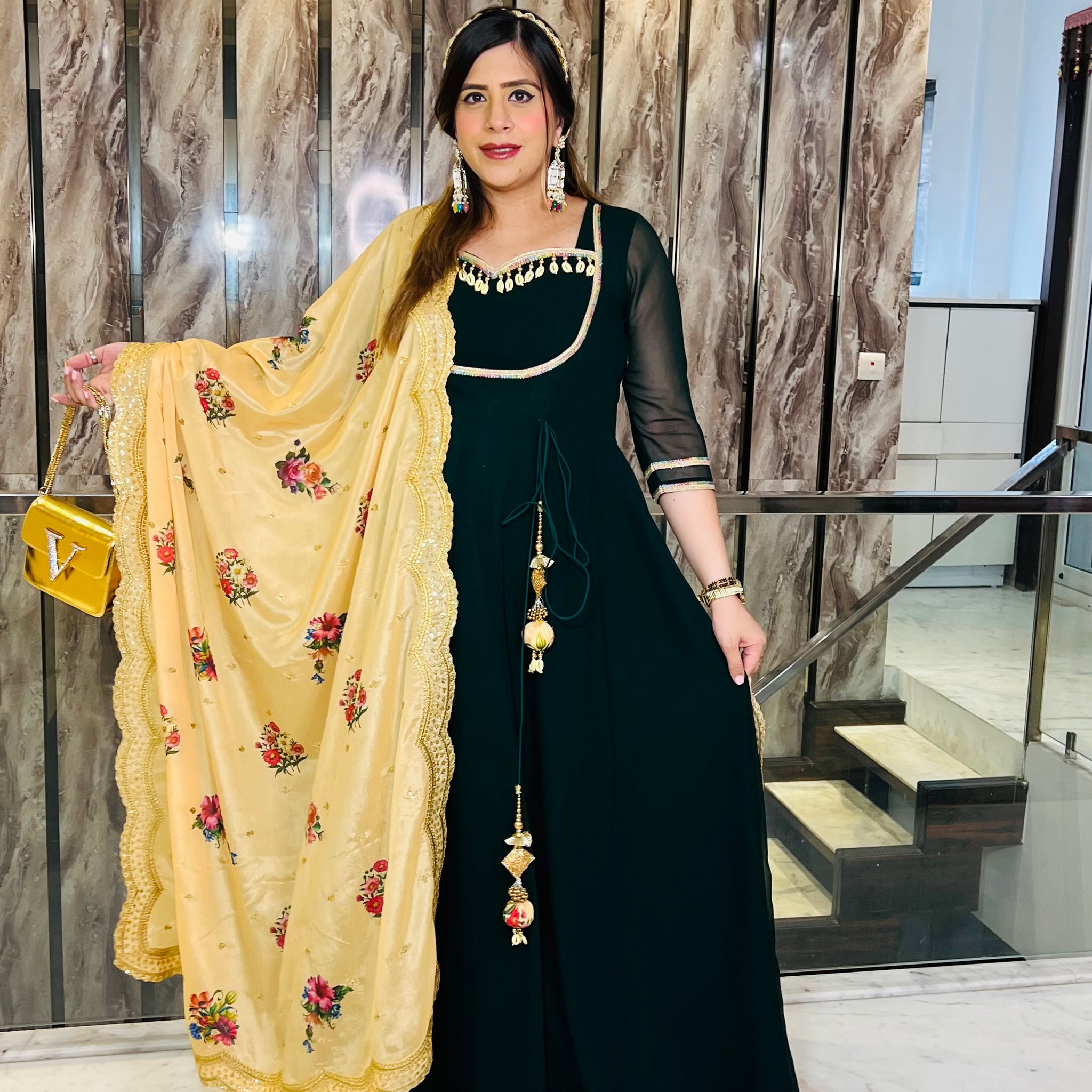 Bottle Green Summer Mehendi Anarkali