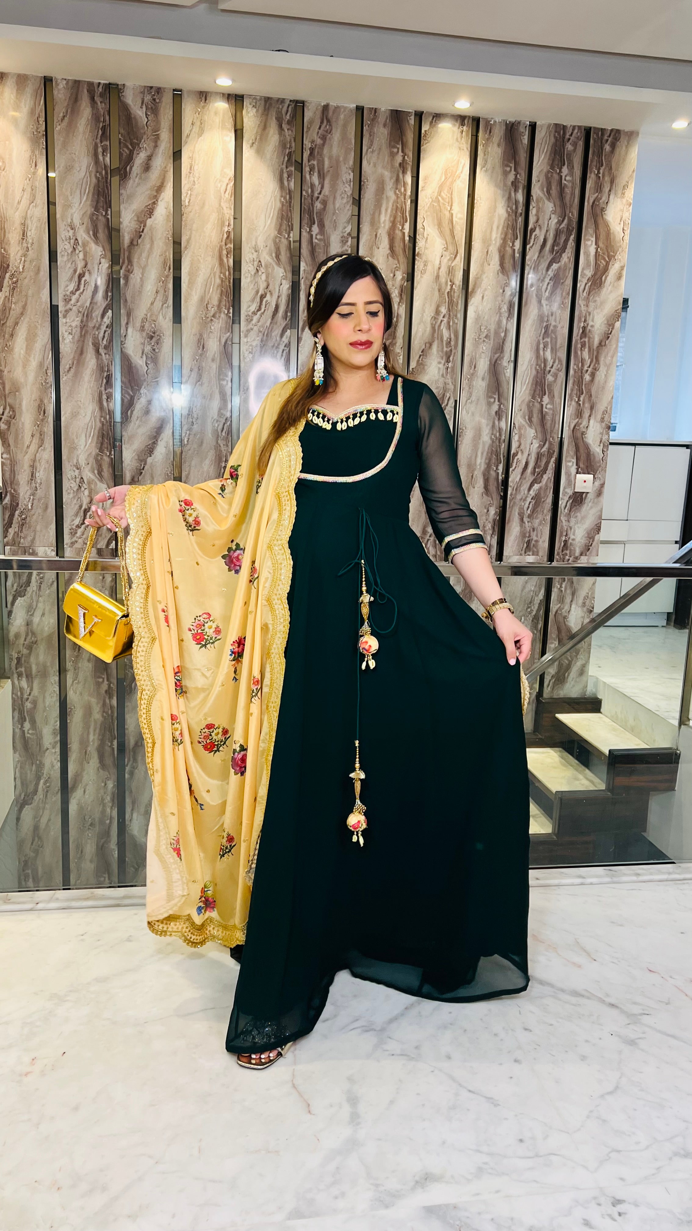 Bottle Green Summer Mehendi Anarkali