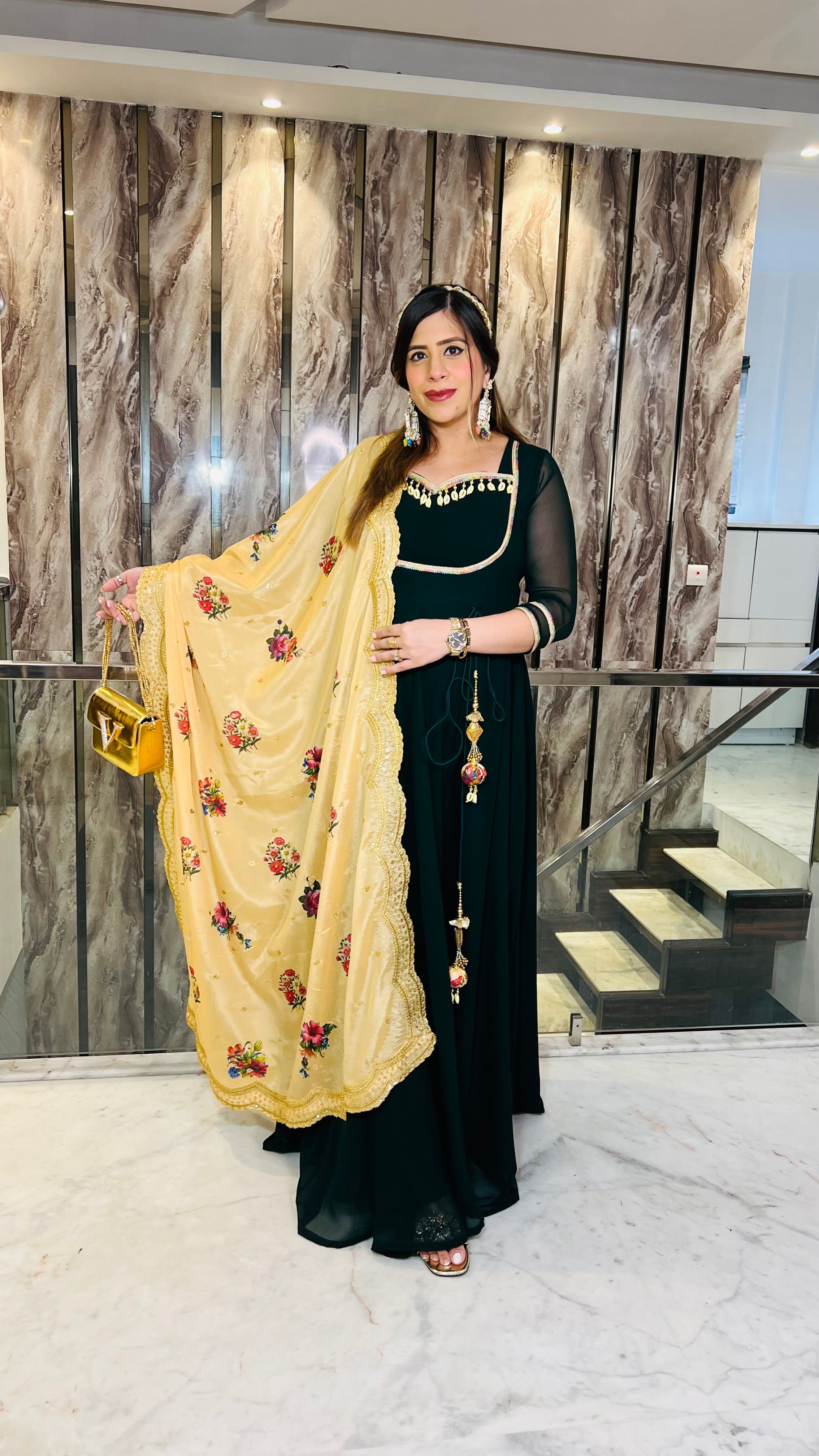 Bottle Green Summer Mehendi Anarkali