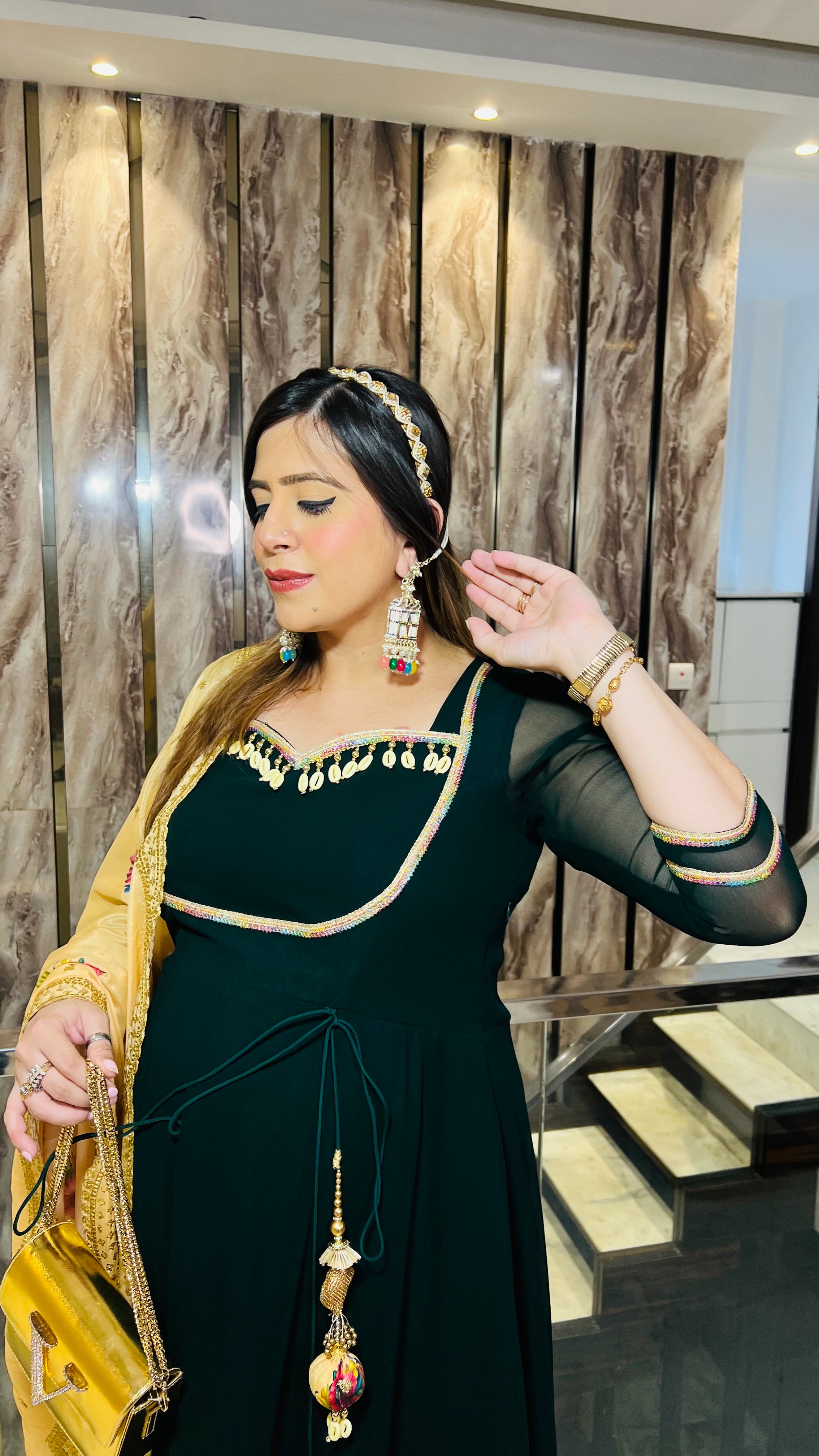 Bottle Green Summer Mehendi Anarkali