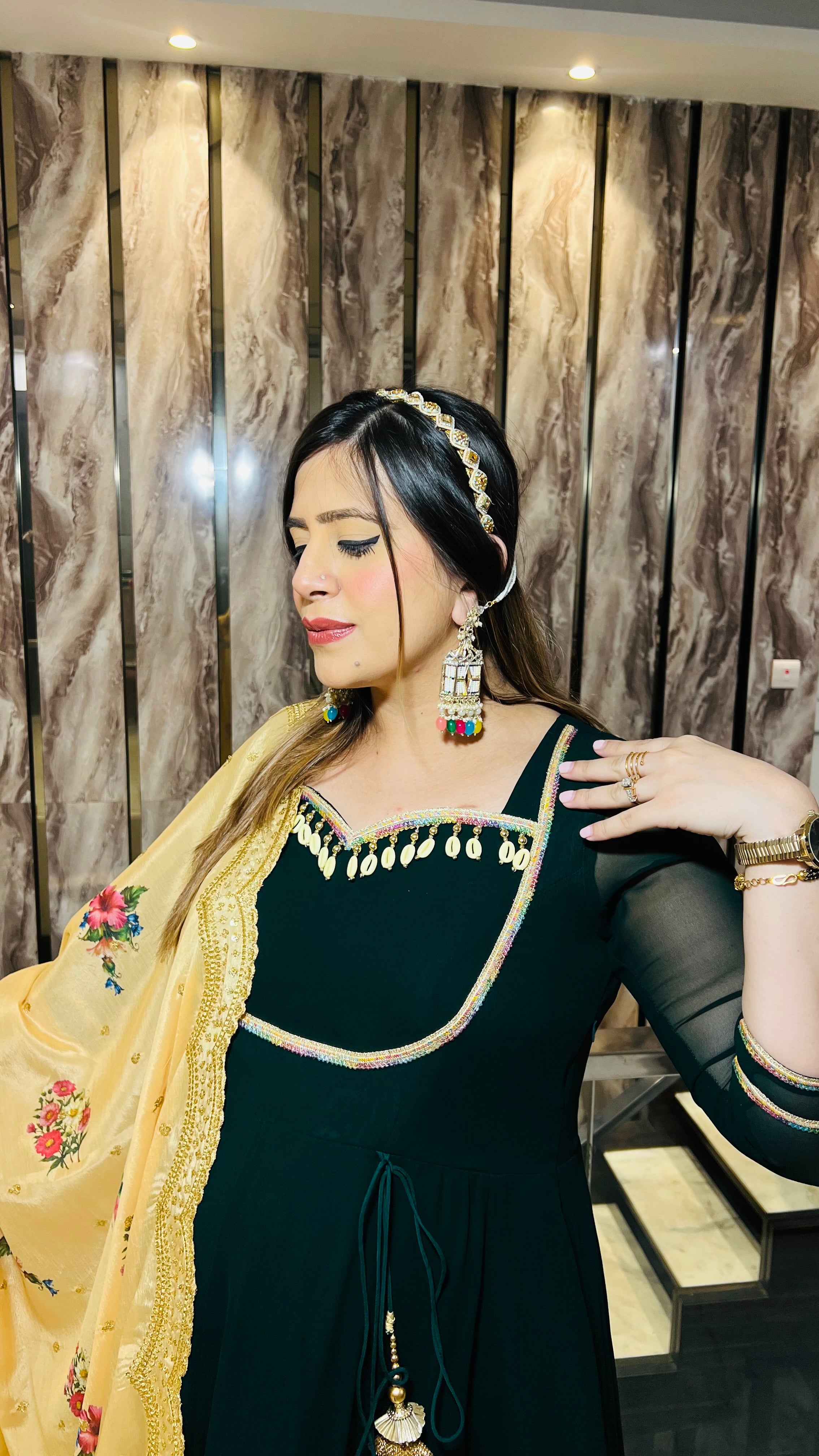 Bottle Green Summer Mehendi Anarkali