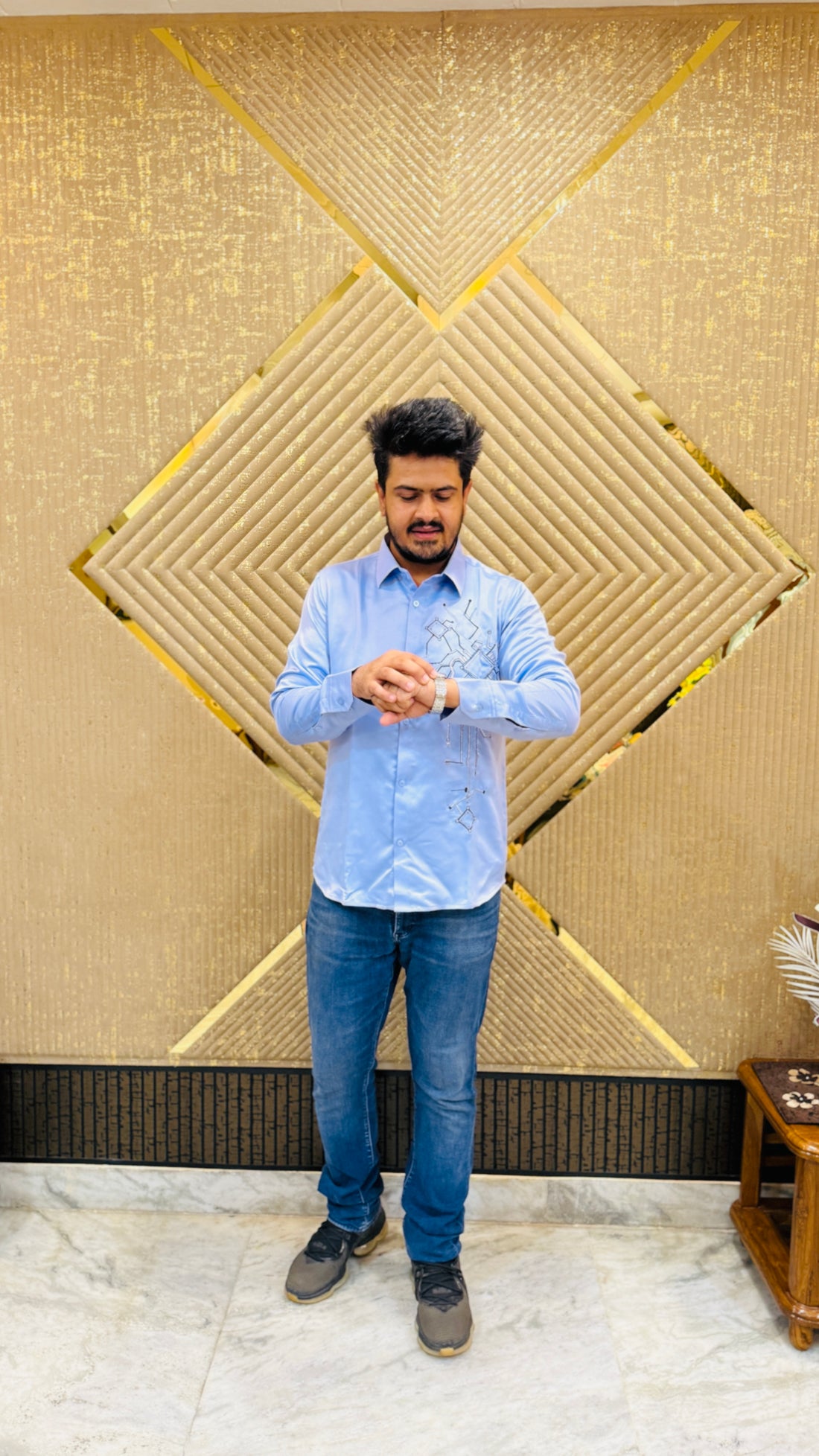 Powder Blue Embroidered Shirt