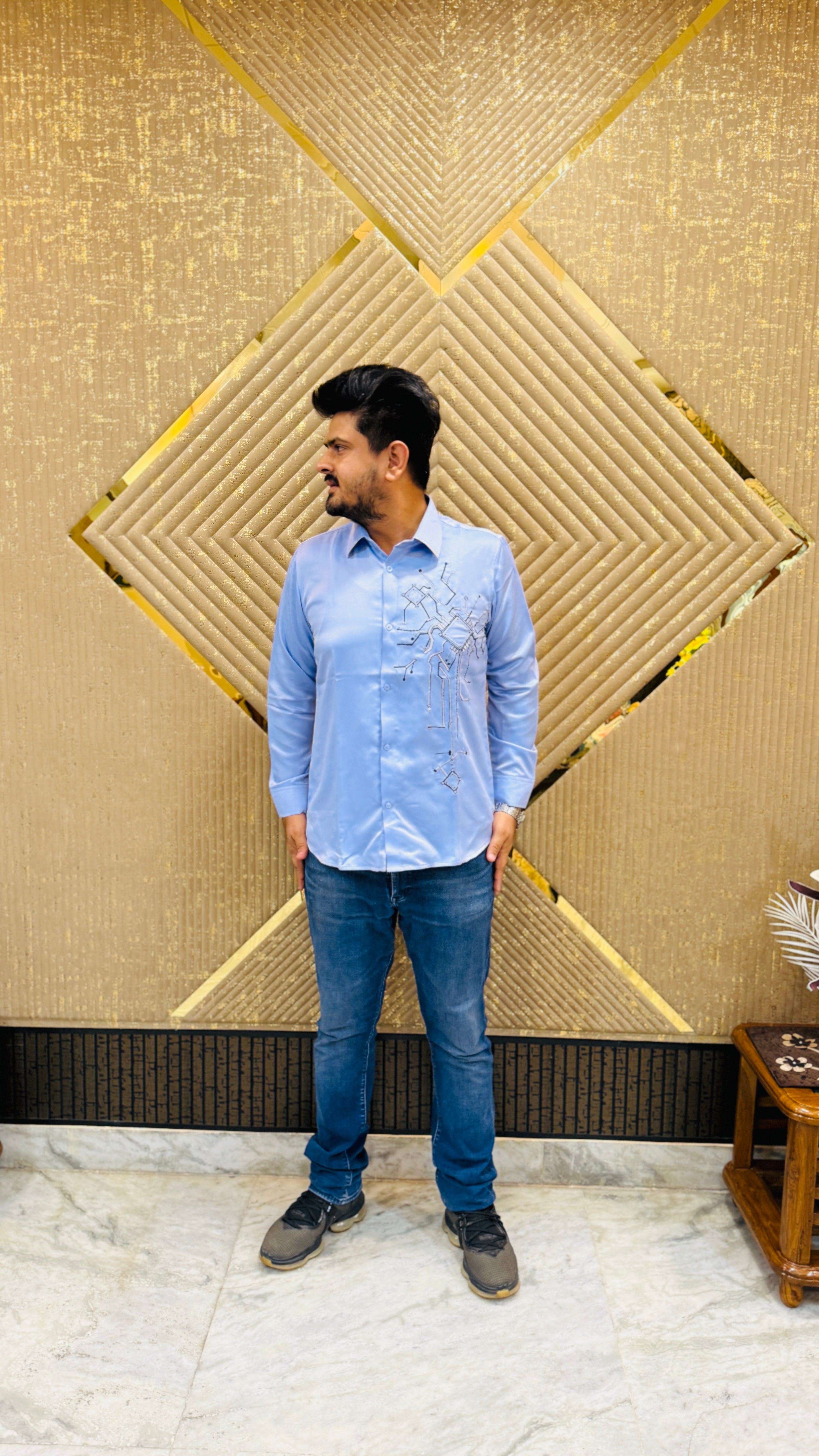 Powder Blue Embroidered Shirt