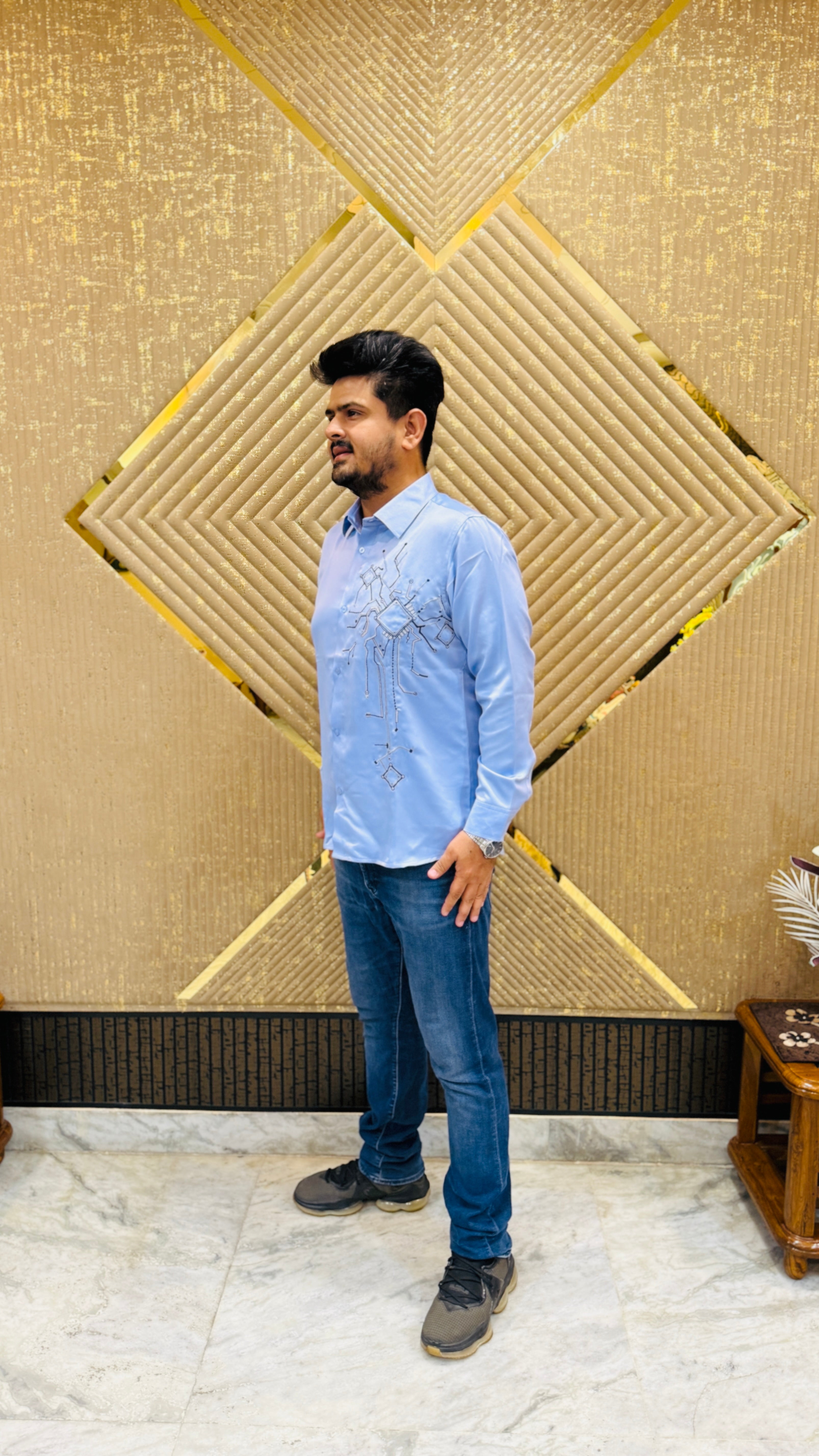 Powder Blue Embroidered Shirt