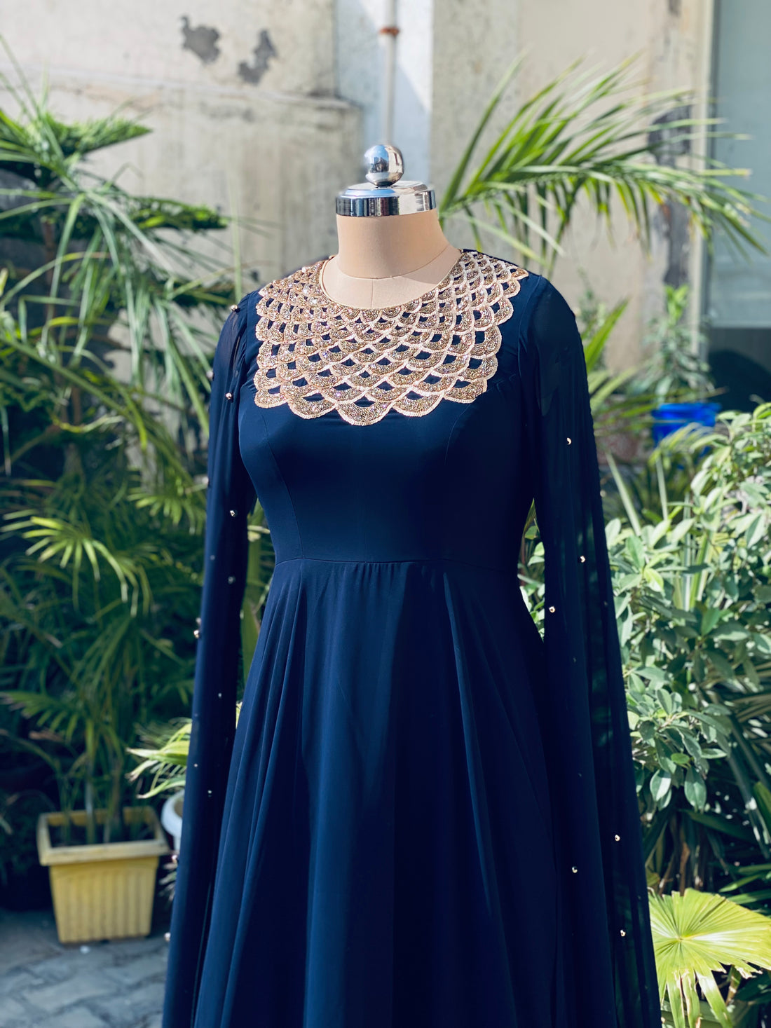 Navy Blue Embroidered Gown
