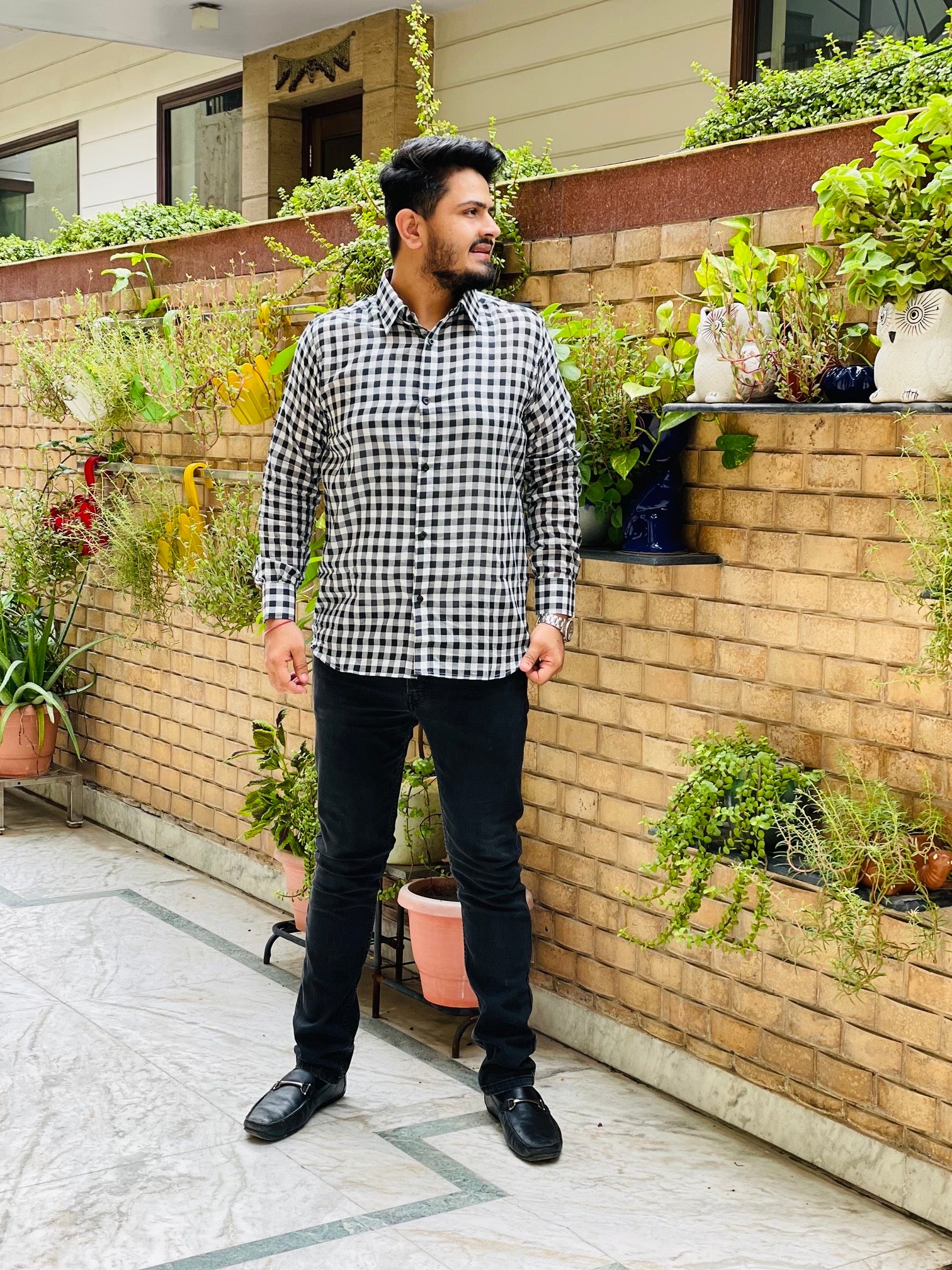 Menswear Monochrome Check Shirt