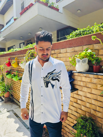 Menswear White Hand Embroidered Shirt