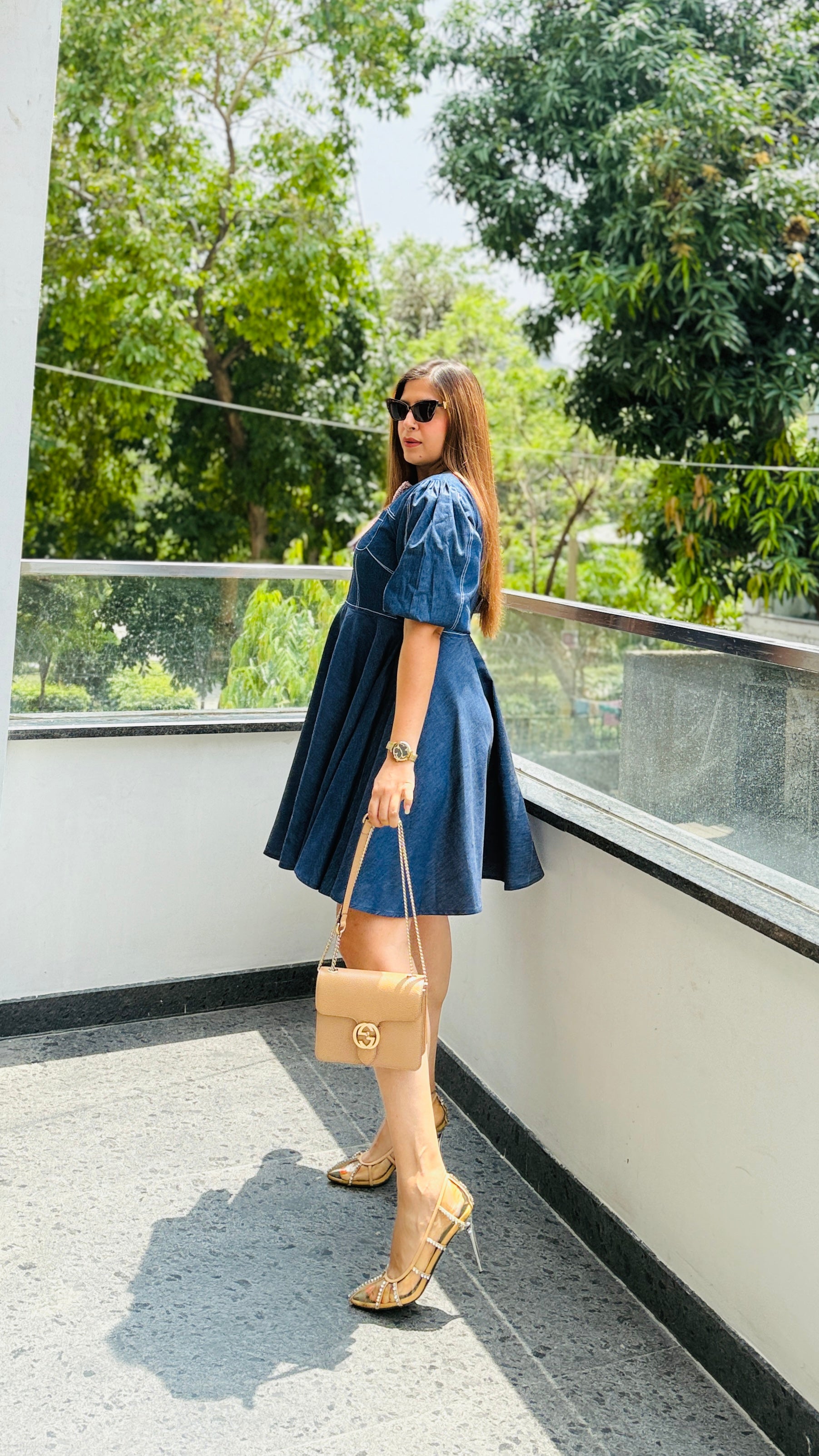Denim-Tie Bow Dress