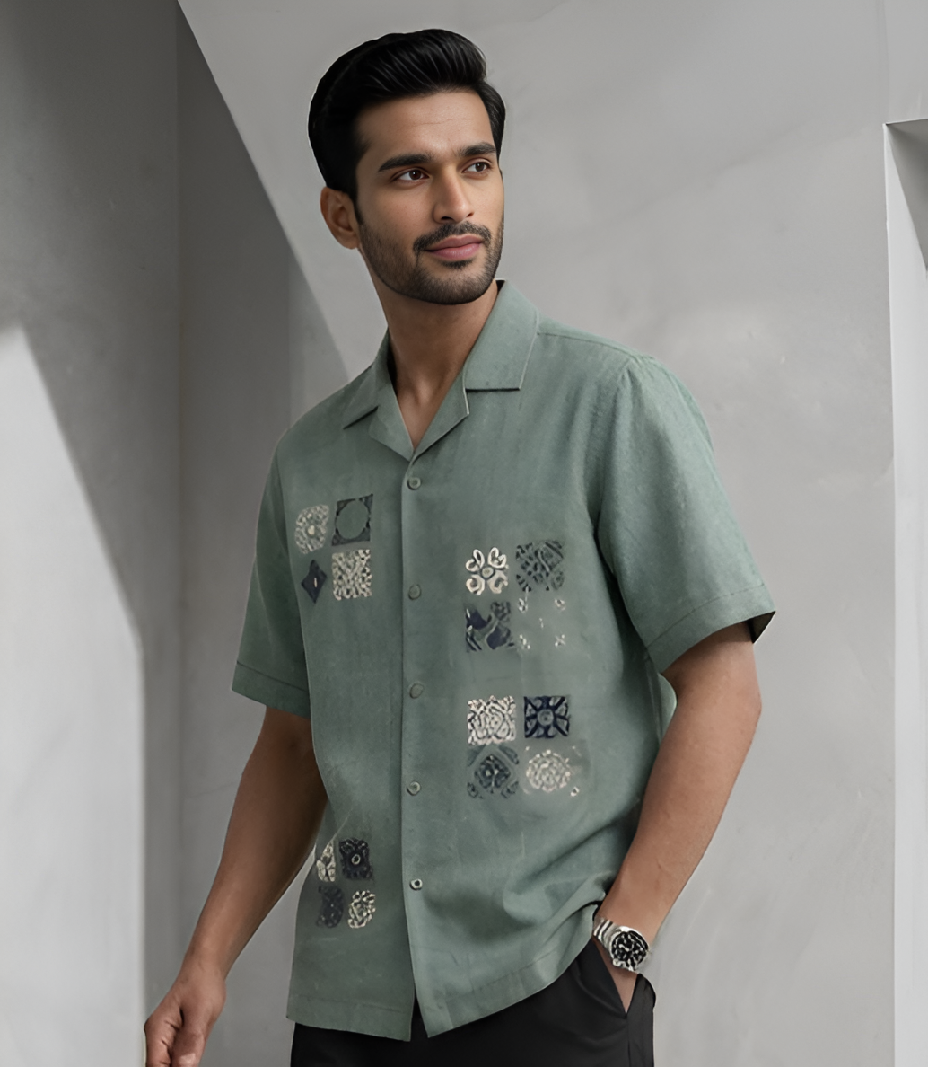 Men’s Sage Green Linen Summer Party Shirt