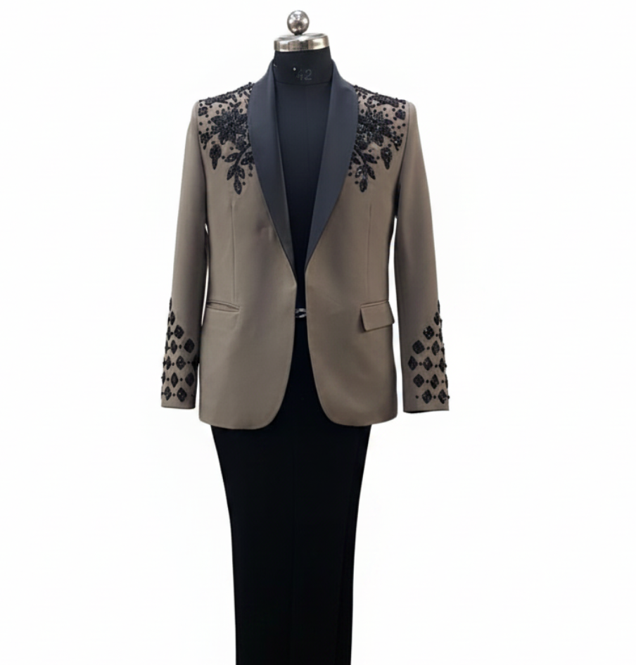 Light Beige Beaded Suit