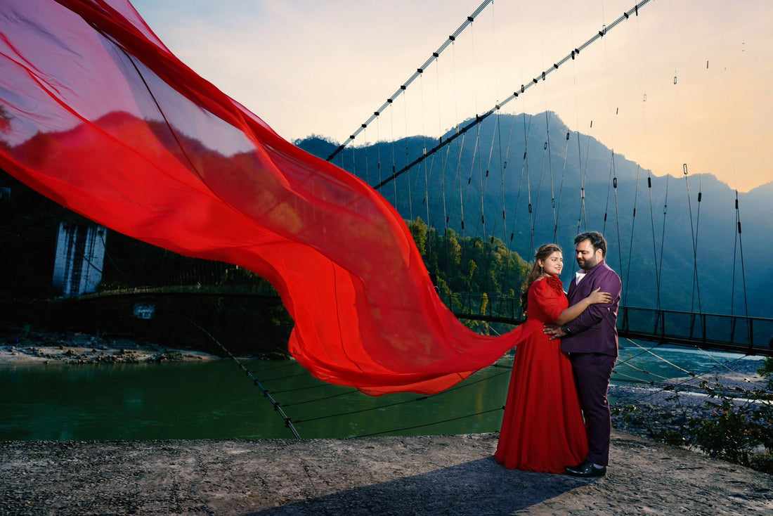 Red 3D Flower Trail Gown