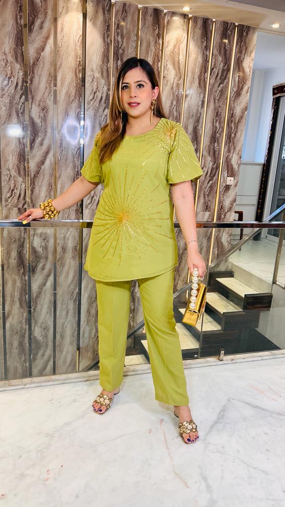 Pista Green Embroidered Co-Ord