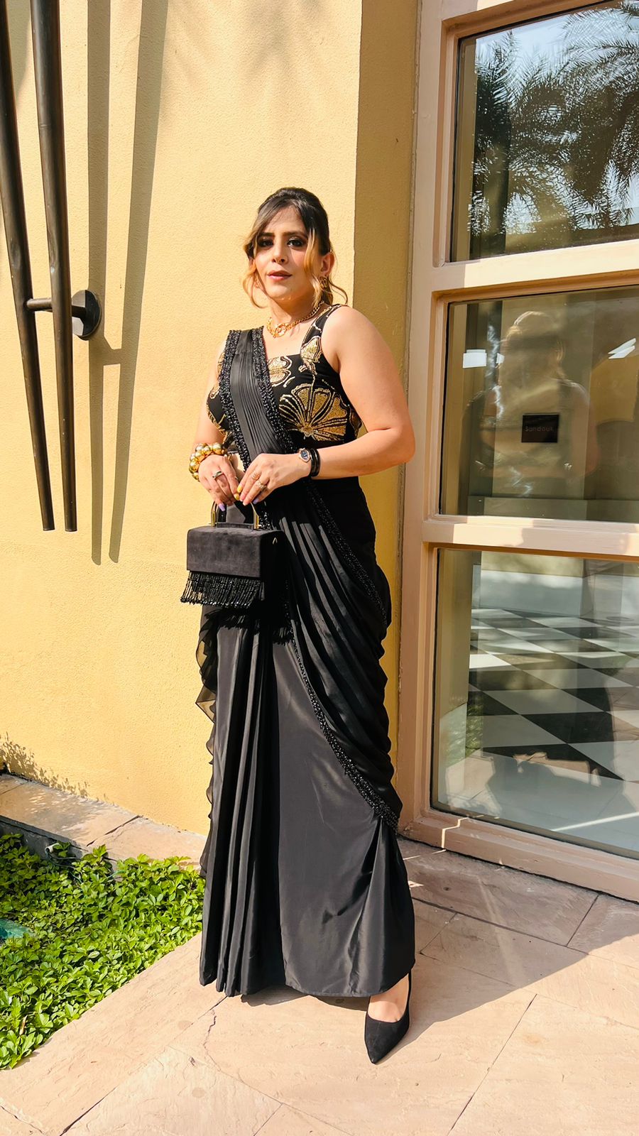 Black Slit Drape Saree