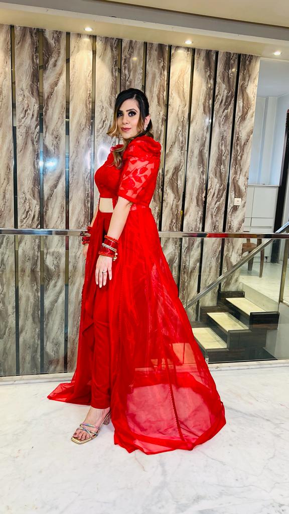 Red Love Drape Skirt Set