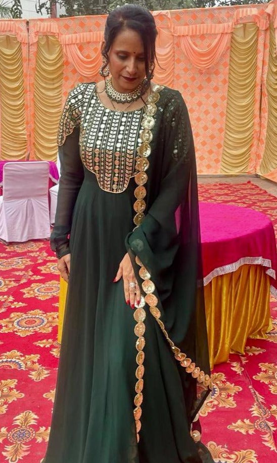 Bottle Green Faux Mirror Anarkali