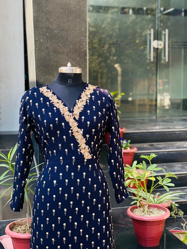 Navy Blue Motif Anarkali