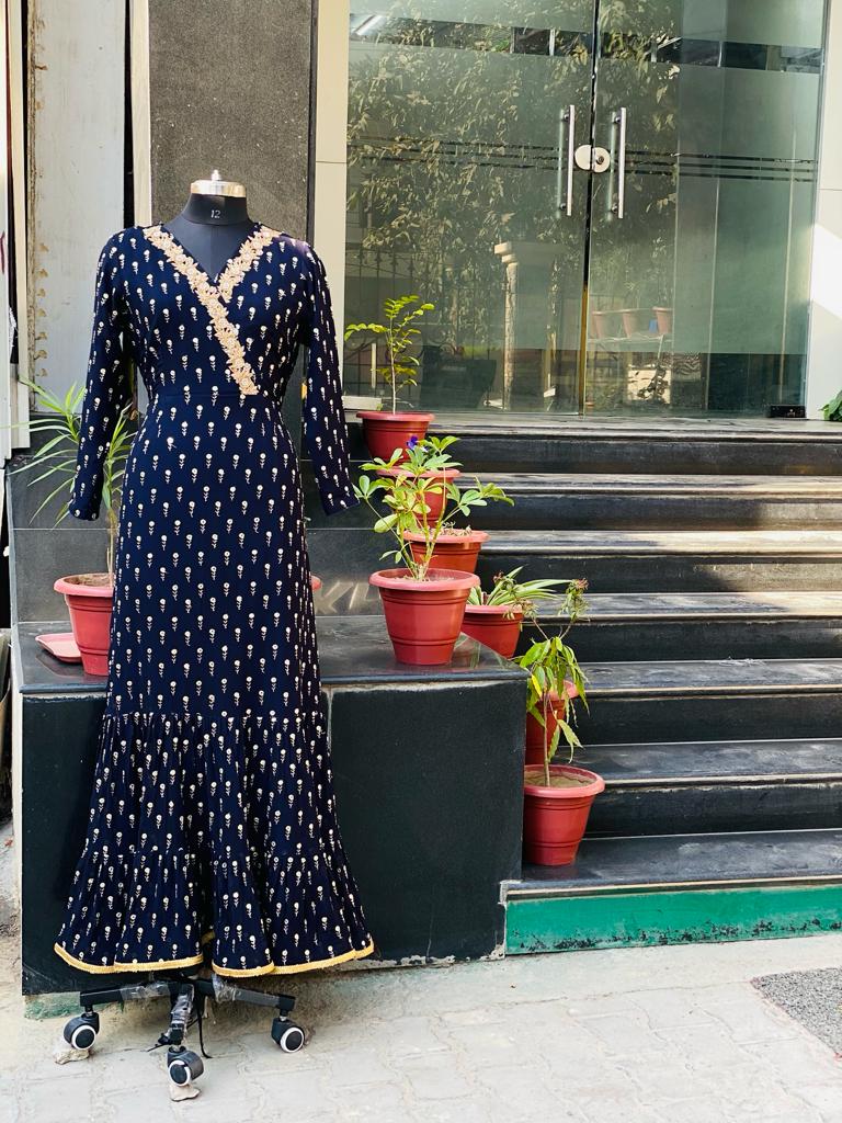 Navy Blue Motif Anarkali