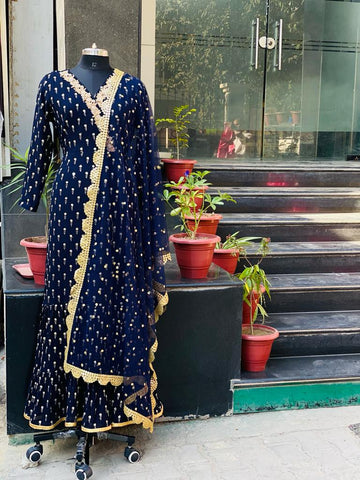 Navy Blue Motif Anarkali