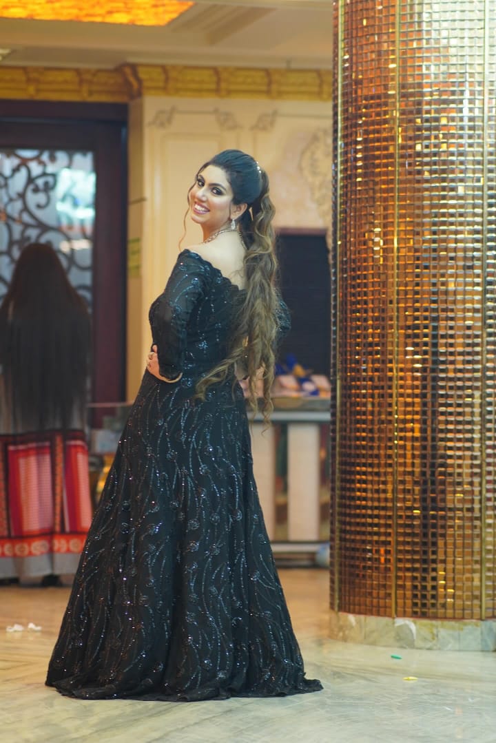 Black Floral Sequin Gown