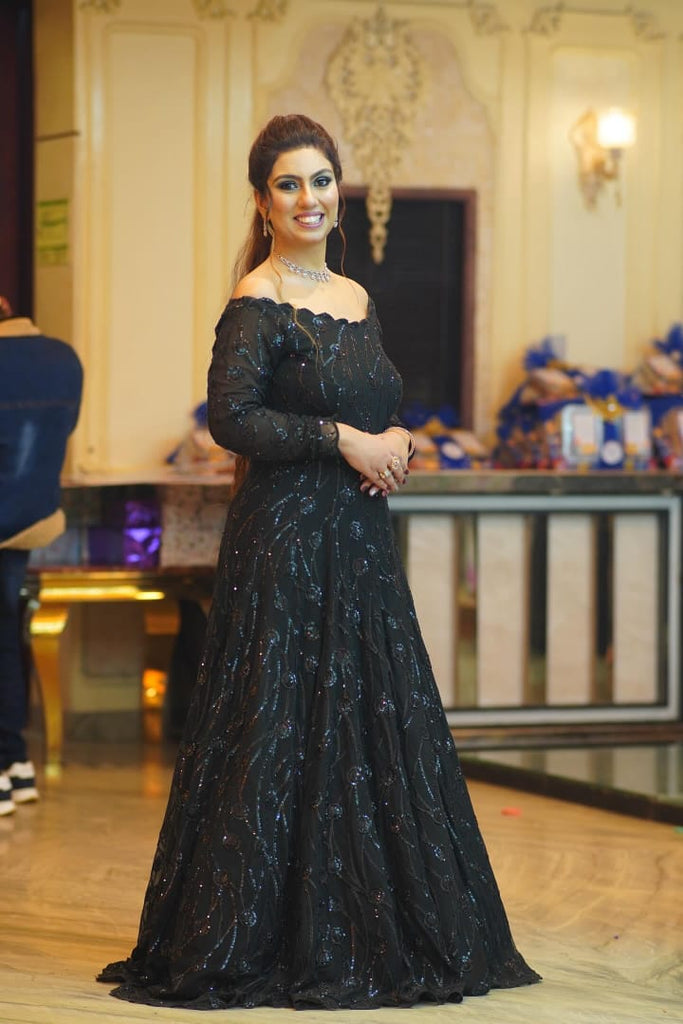 Black Floral Sequin Gown