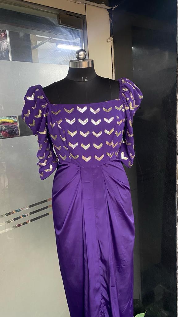 Purple Embroidered Drape