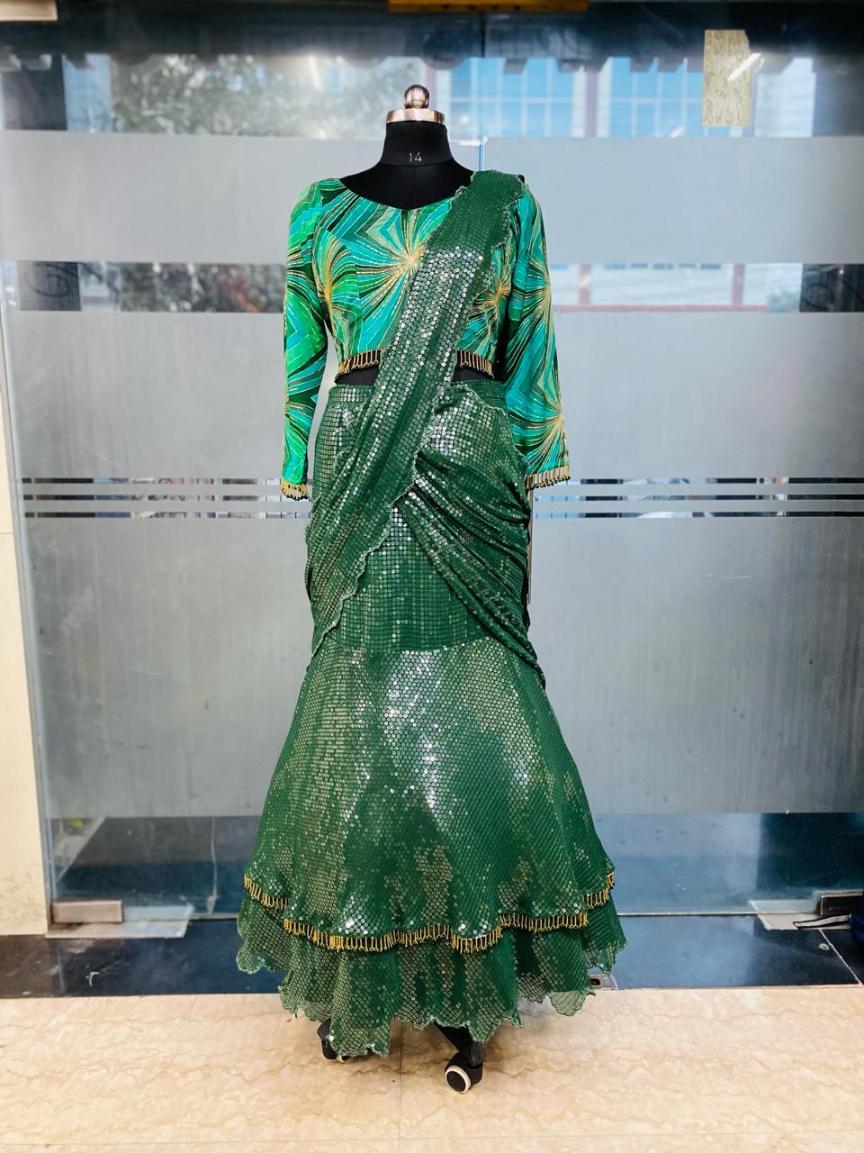 Green Sequin Saree