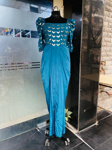 Peacock Blue Embroidery Drape