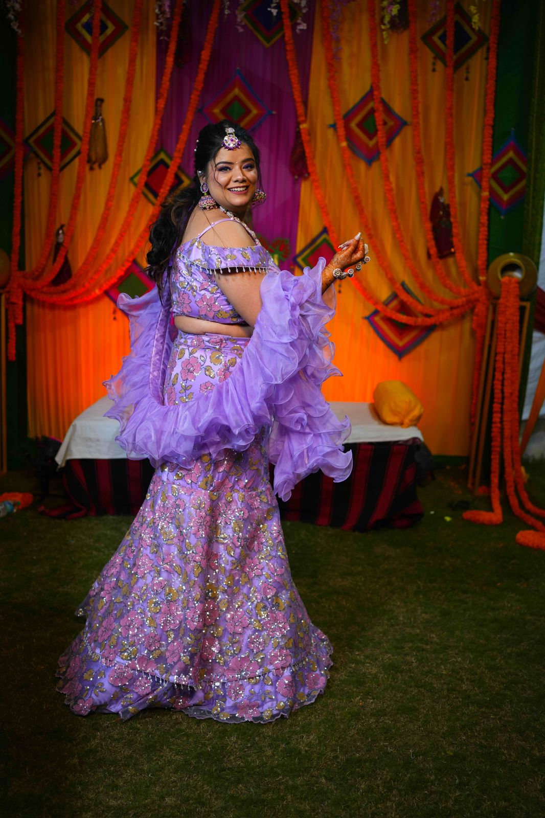 Lilac Bridal Mehendi Lehenga
