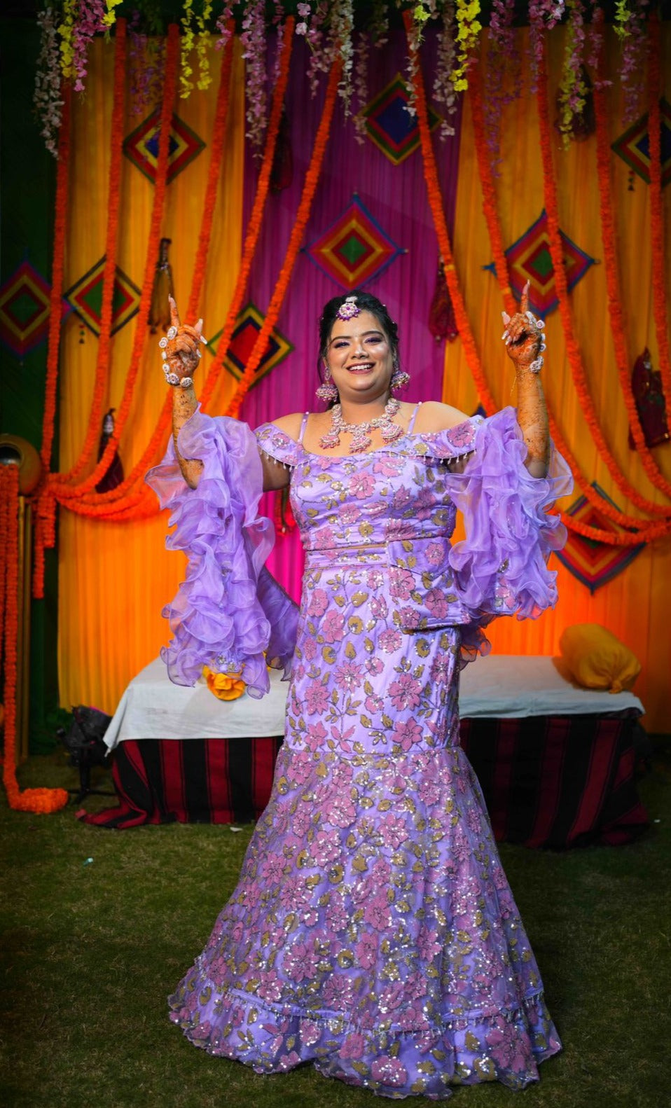 Lilac Bridal Mehendi Lehenga