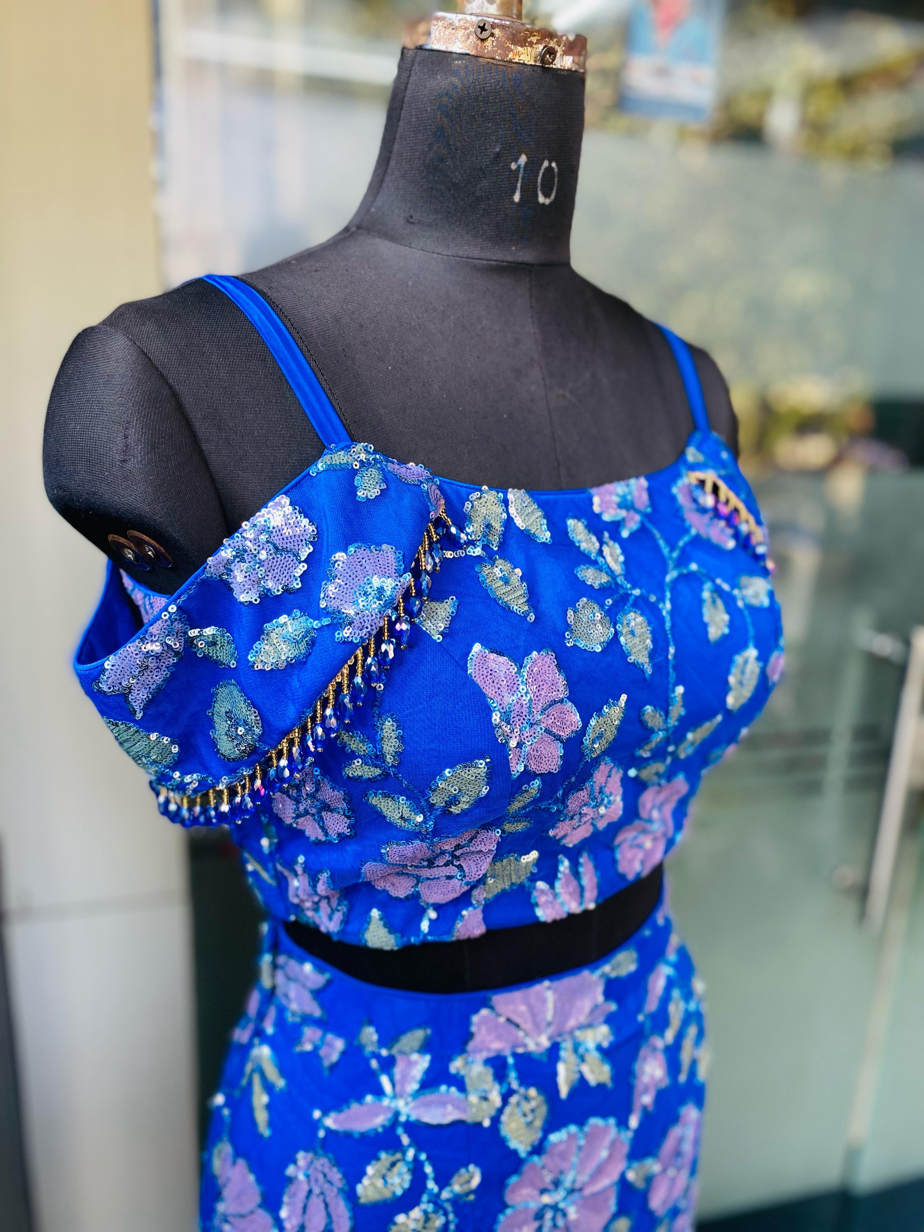 Blue Bridal Mehendi Lehenga