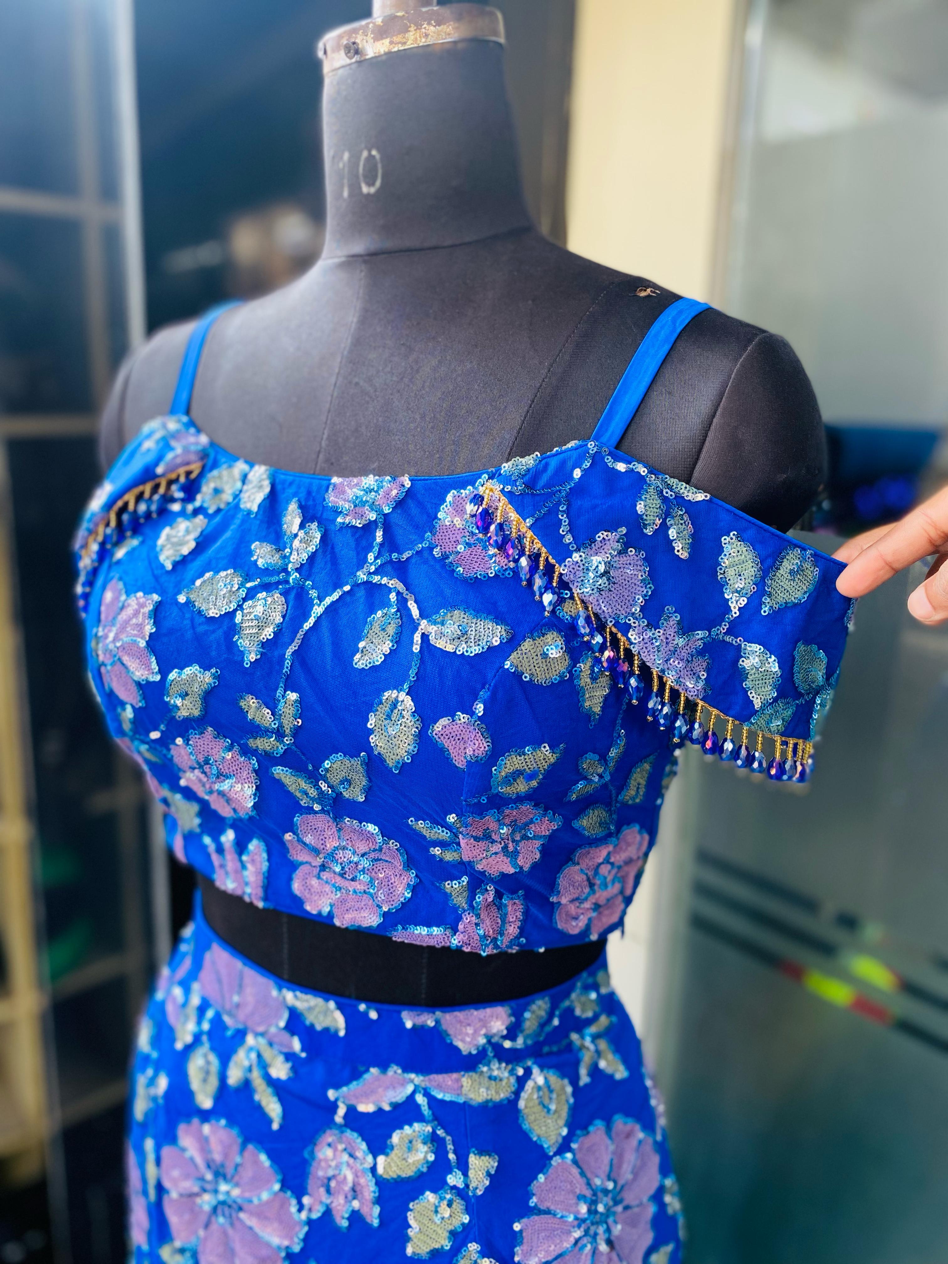 Blue Bridal Mehendi Lehenga