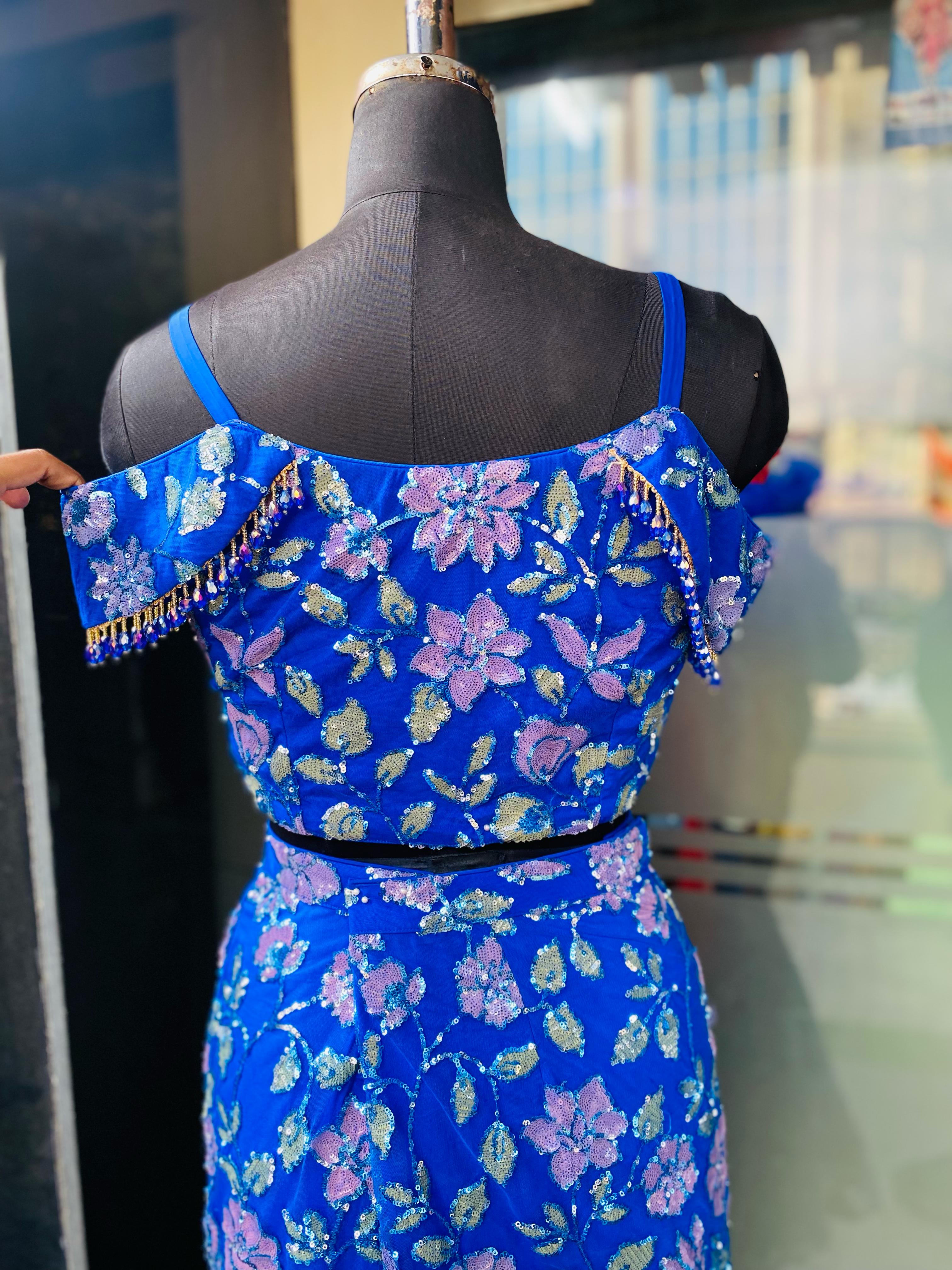 Blue Bridal Mehendi Lehenga