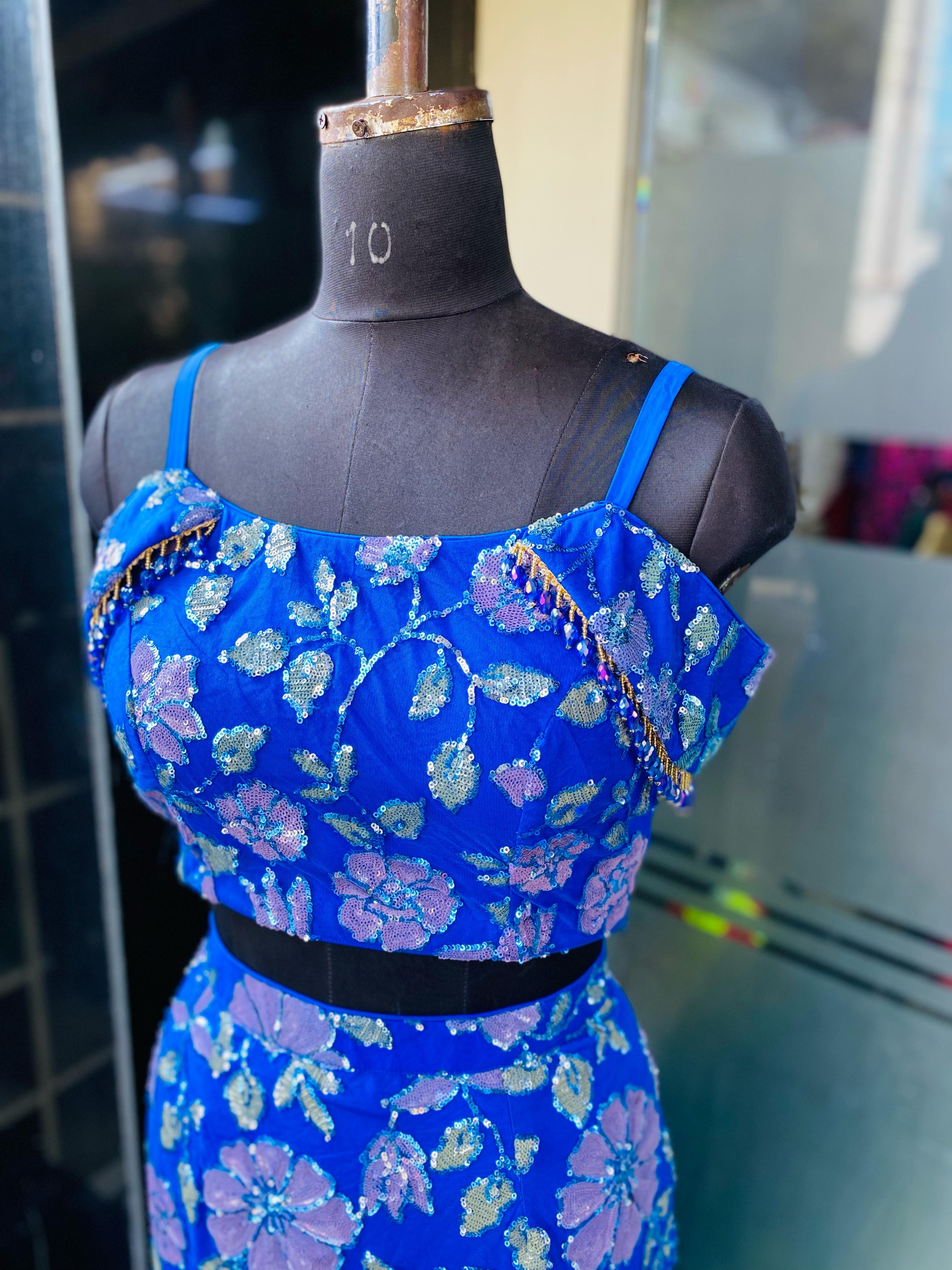 Blue Bridal Mehendi Lehenga