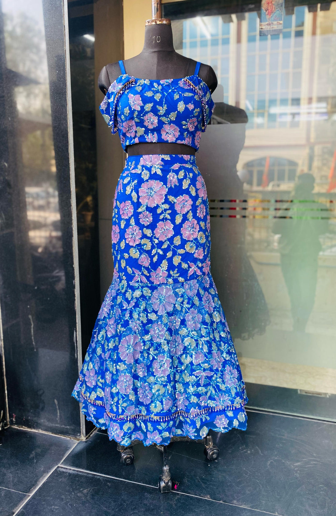 Blue Bridal Mehendi Lehenga