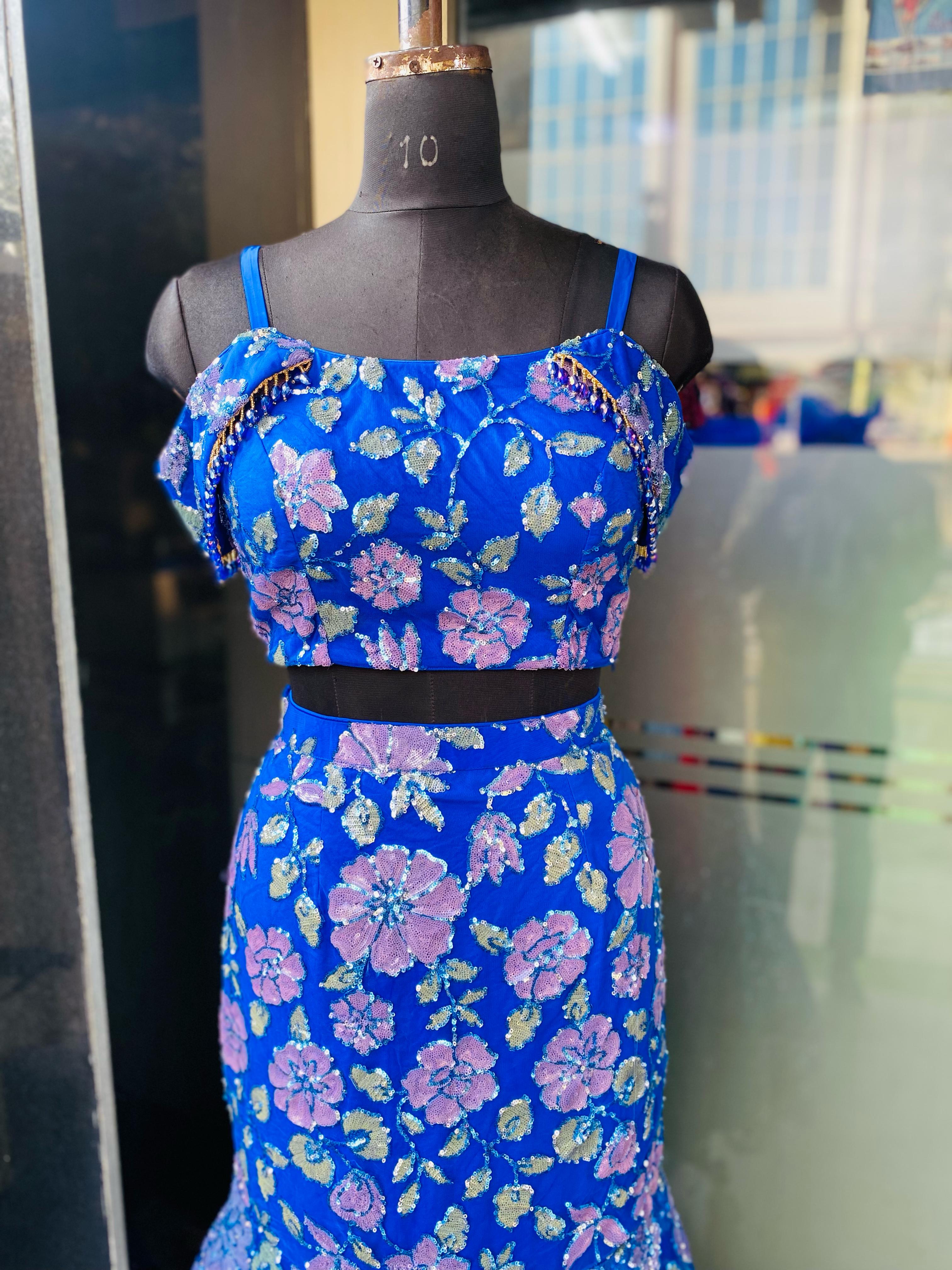 Blue Bridal Mehendi Lehenga