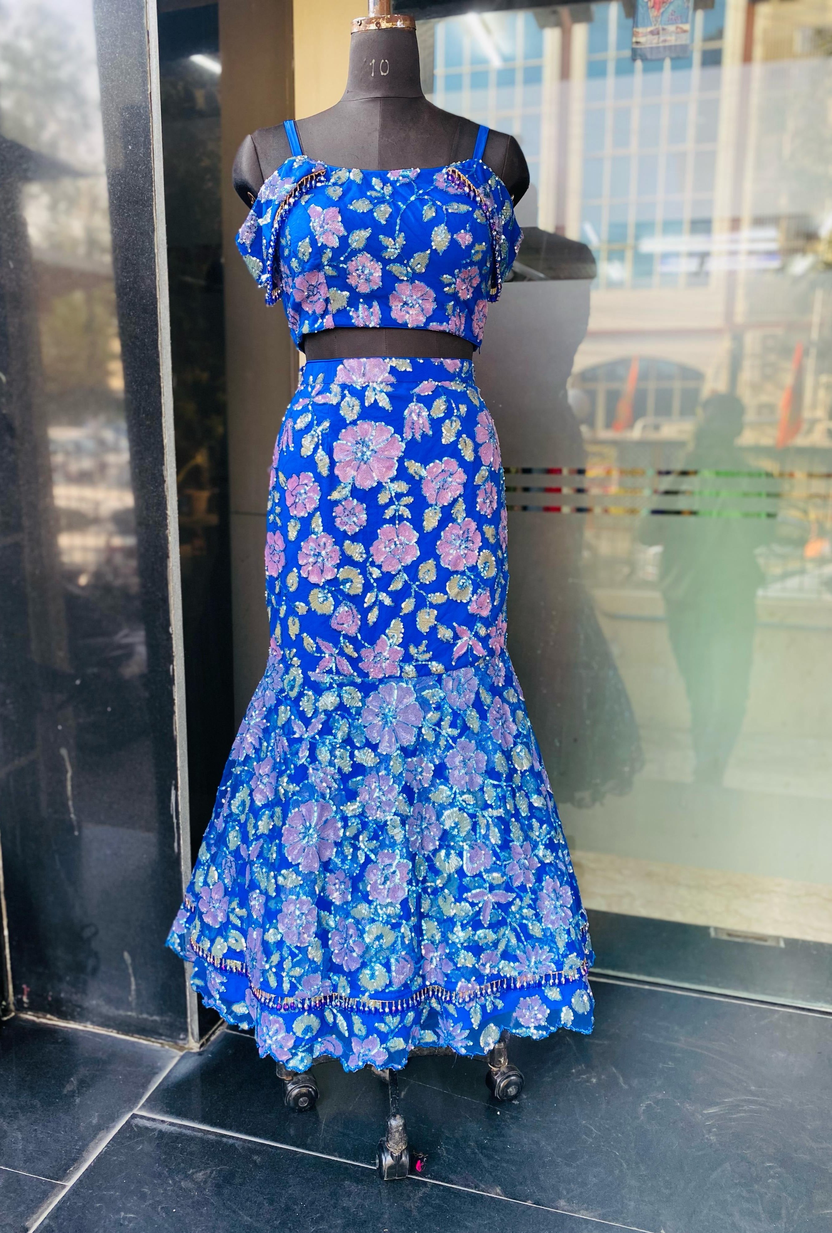 Blue Bridal Mehendi Lehenga