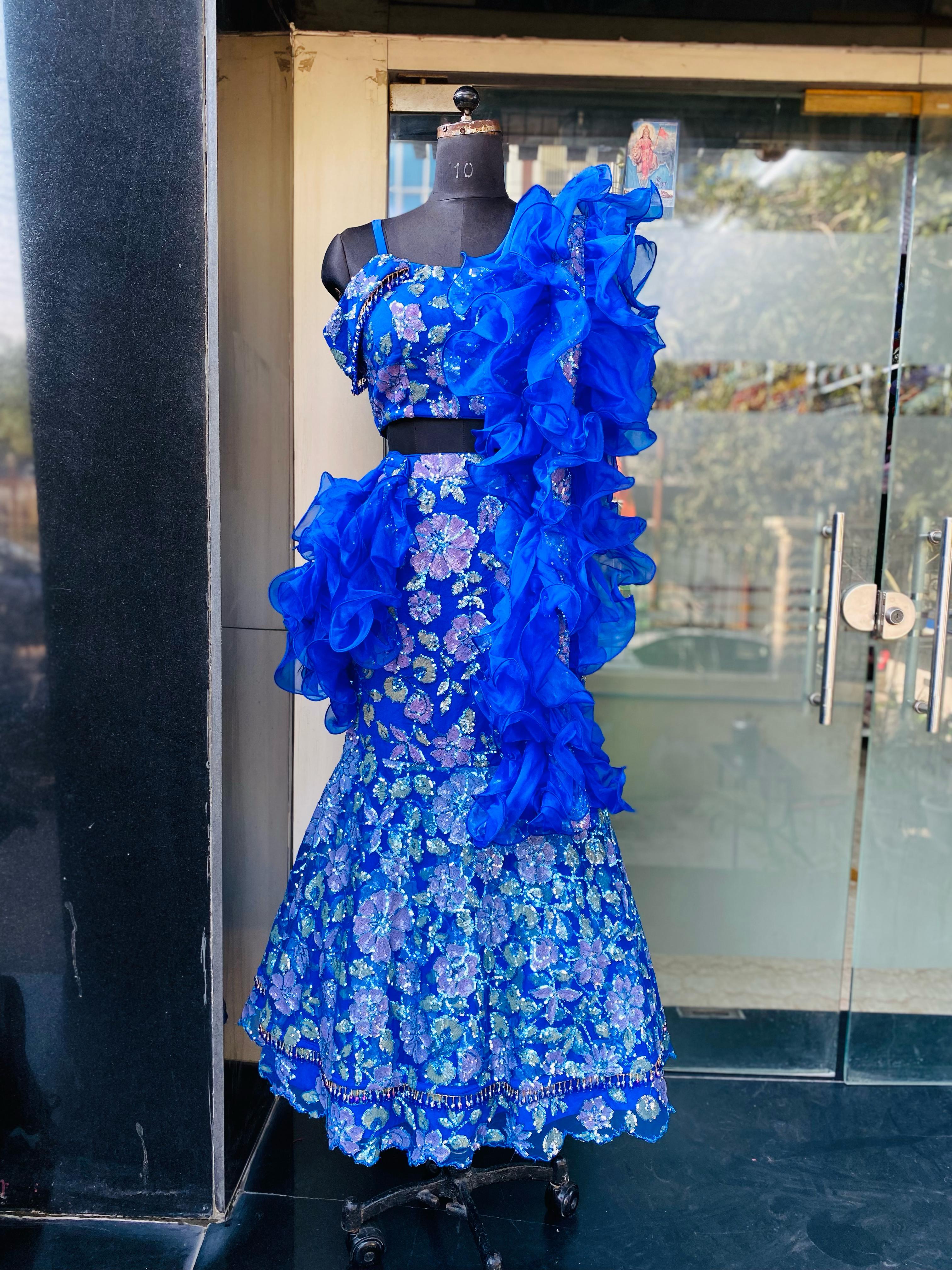 Blue Bridal Mehendi Lehenga