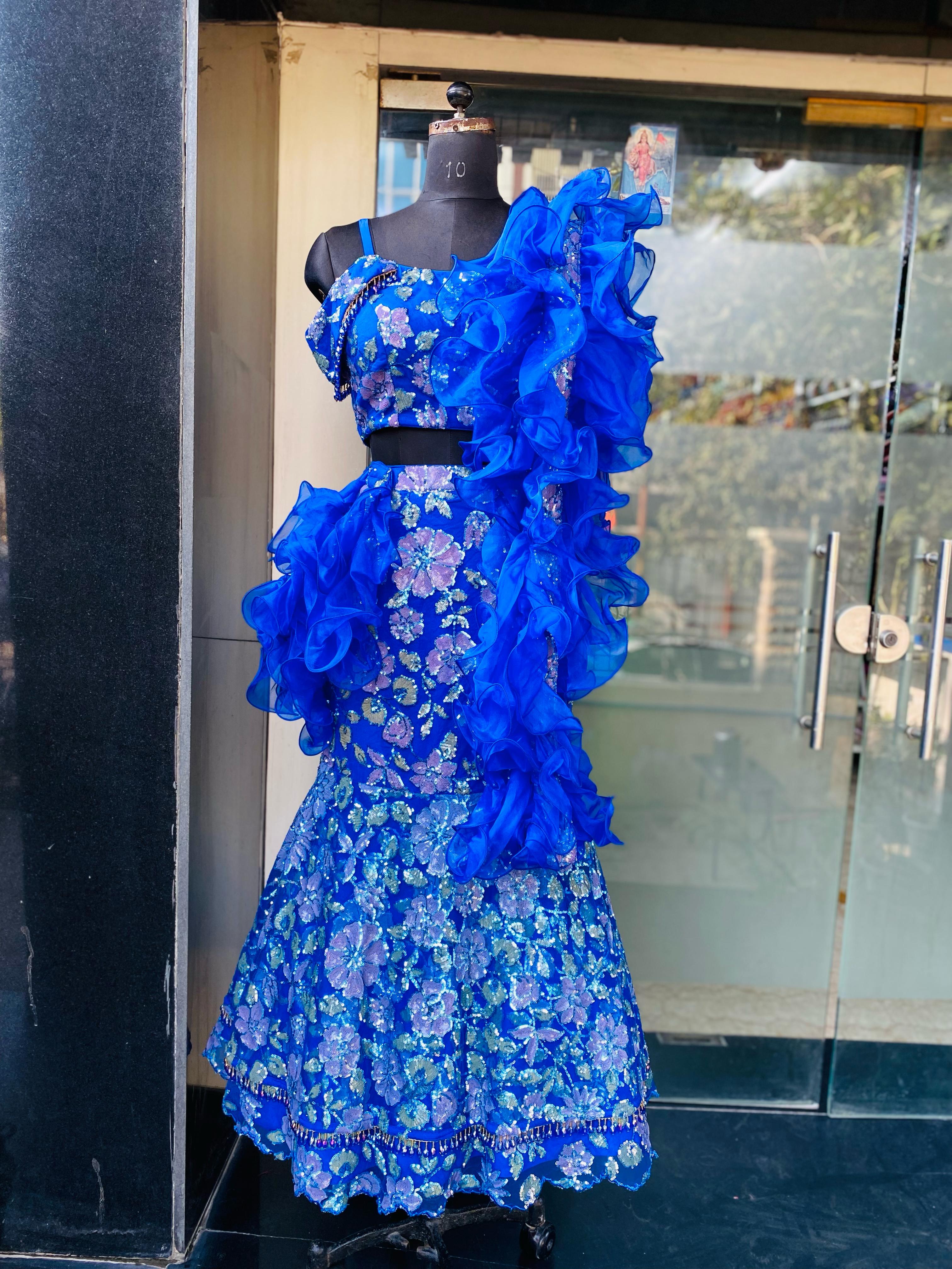 Blue Bridal Mehendi Lehenga