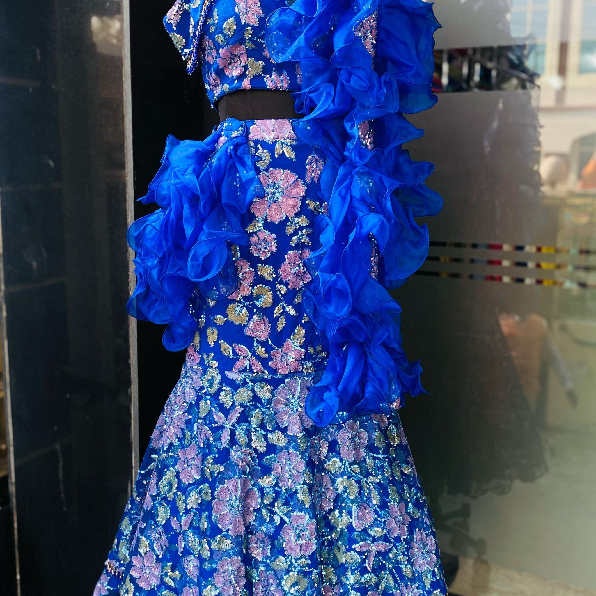 Blue Bridal Mehendi Lehenga