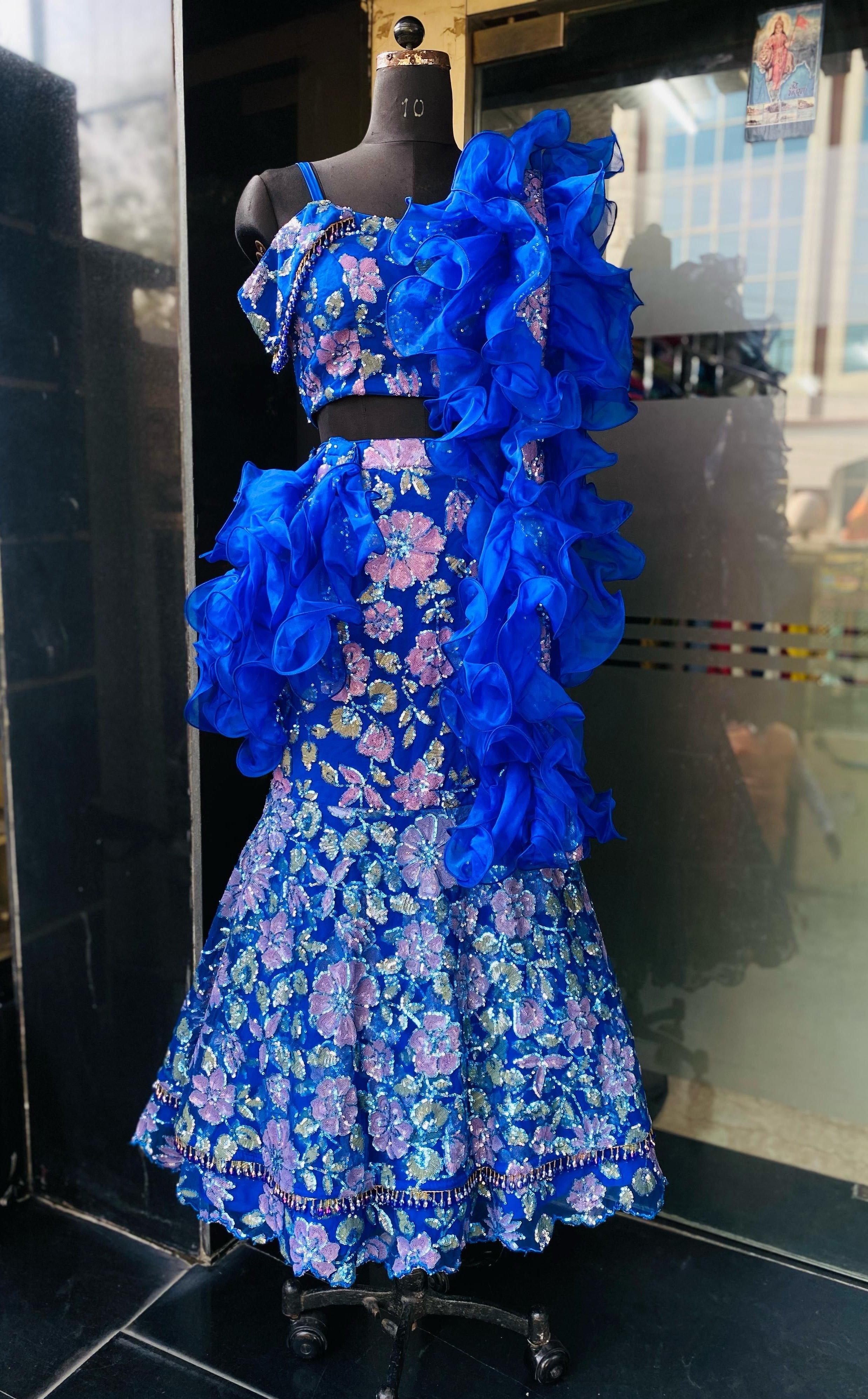 Blue Bridal Mehendi Lehenga