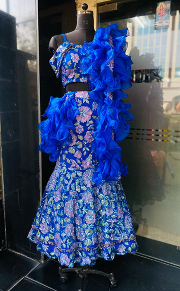 Blue Bridal Mehendi Lehenga