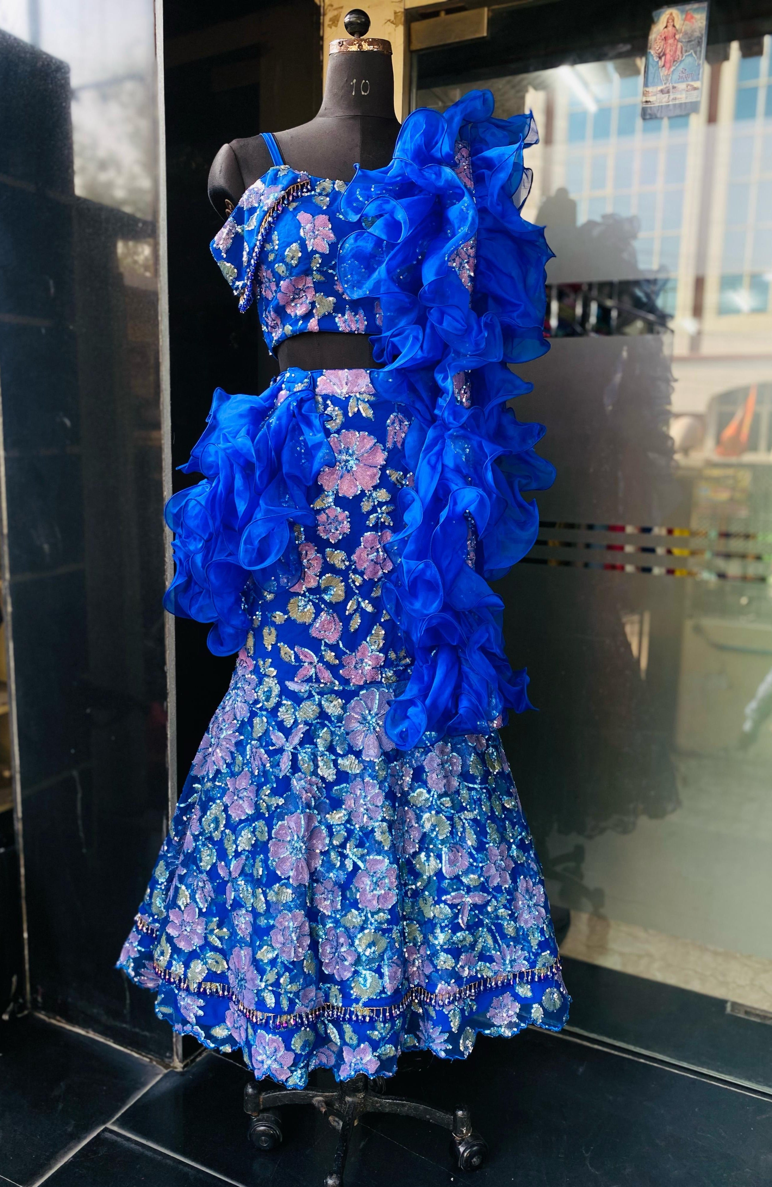 Blue Bridal Mehendi Lehenga