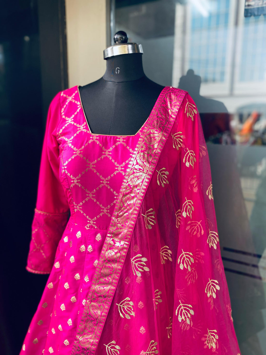 Pink Banarasi Anarkali