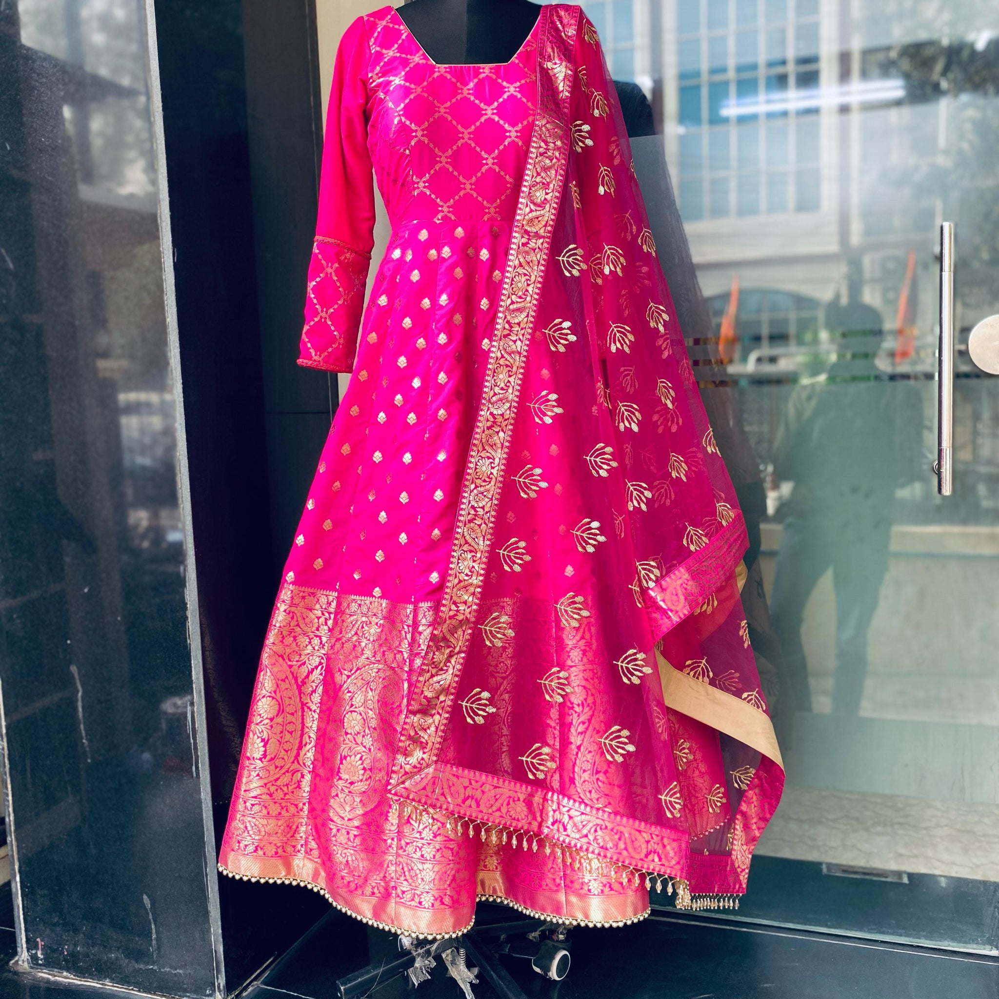 Pink Banarasi Anarkali