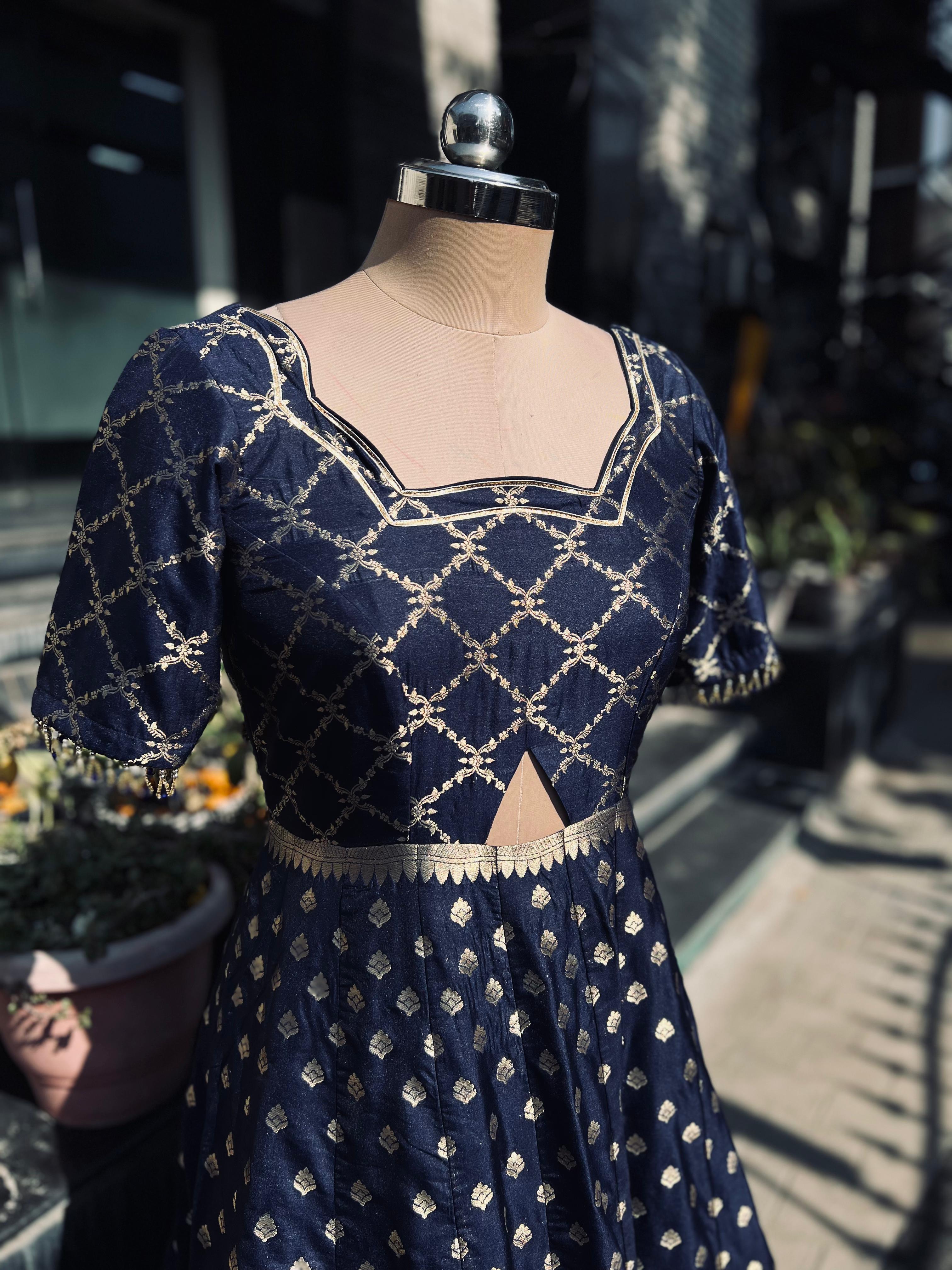 Navy Blue Banarasi Anarkali