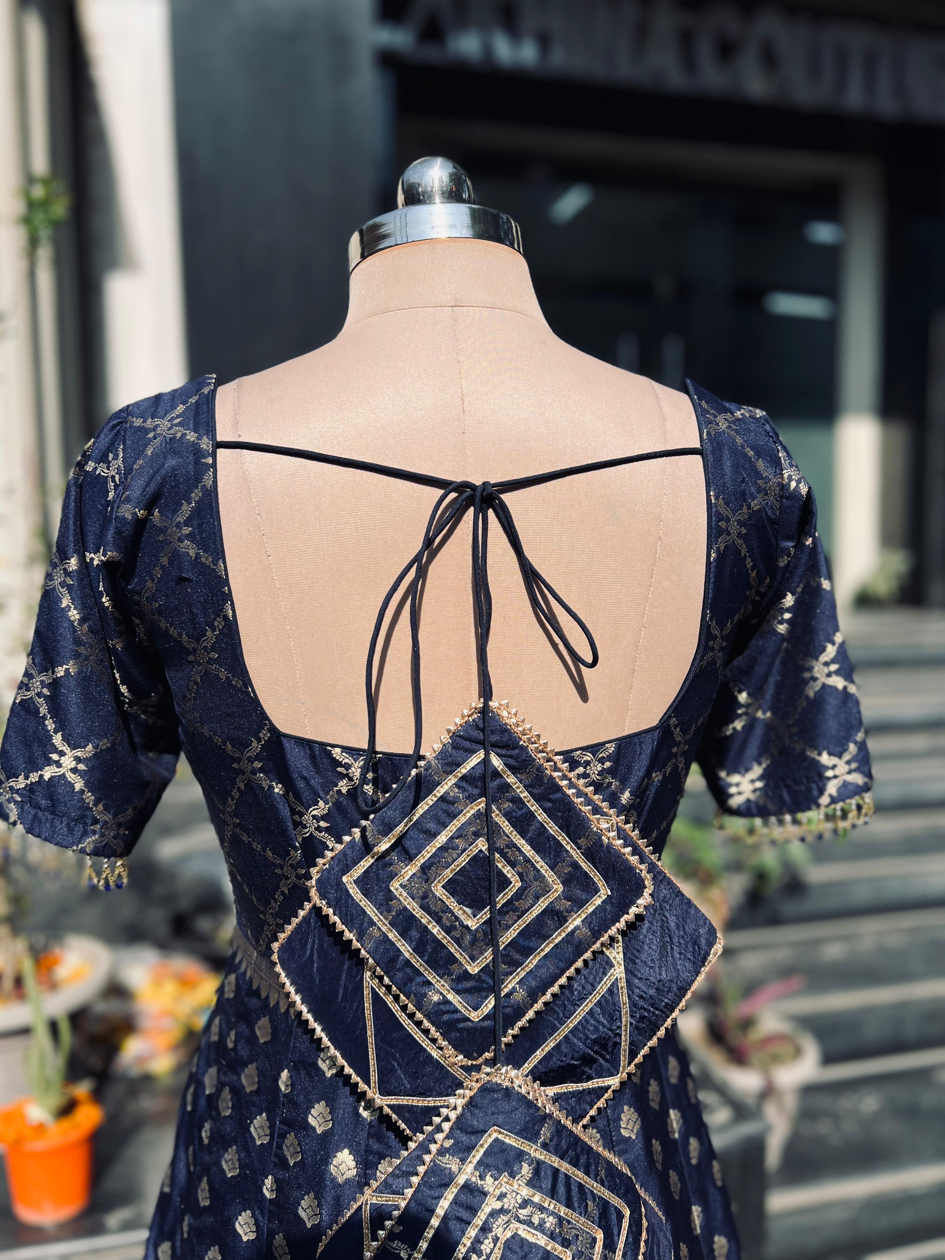 Navy Blue Banarasi Anarkali