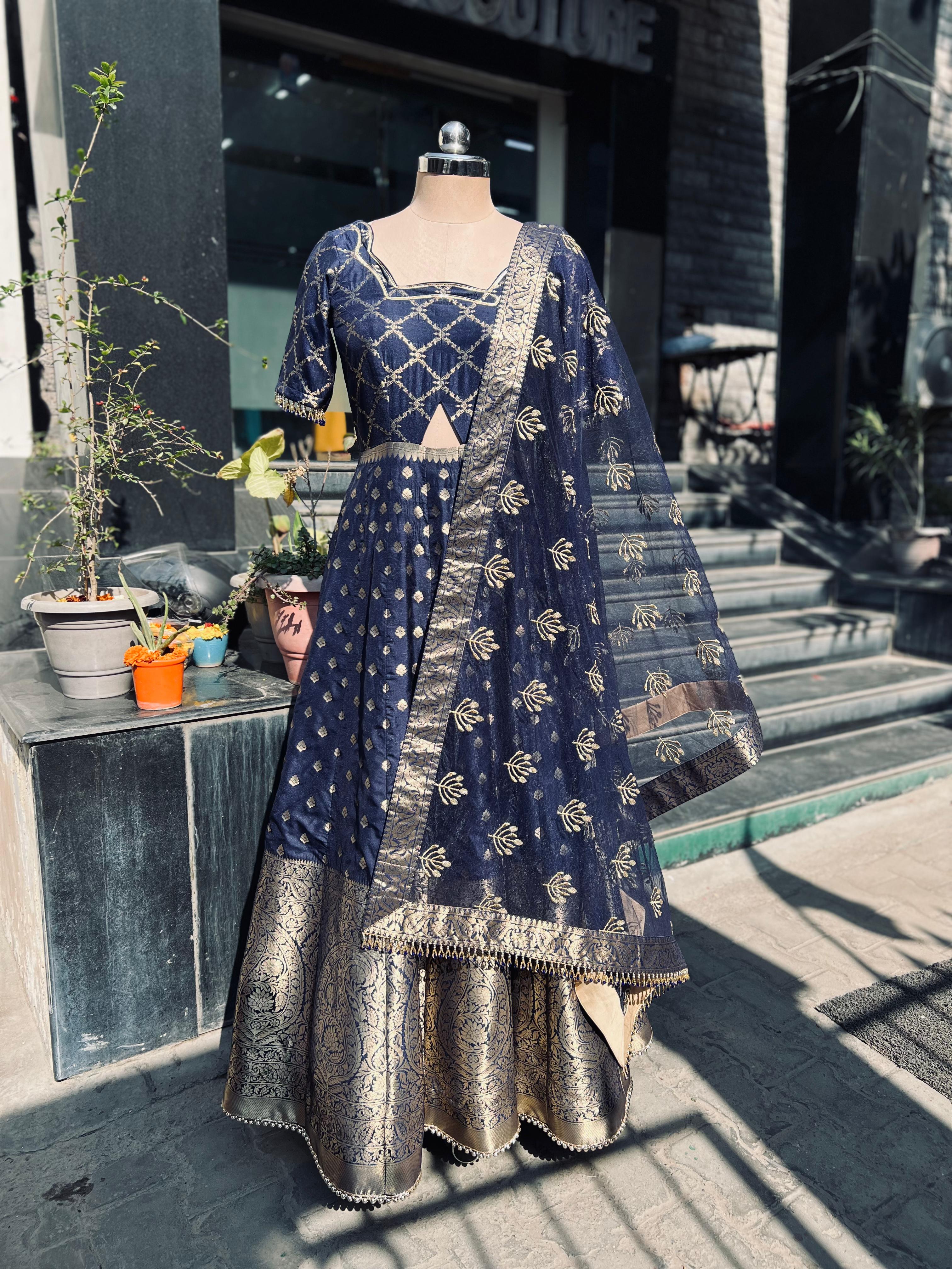 Navy Blue Banarasi Anarkali