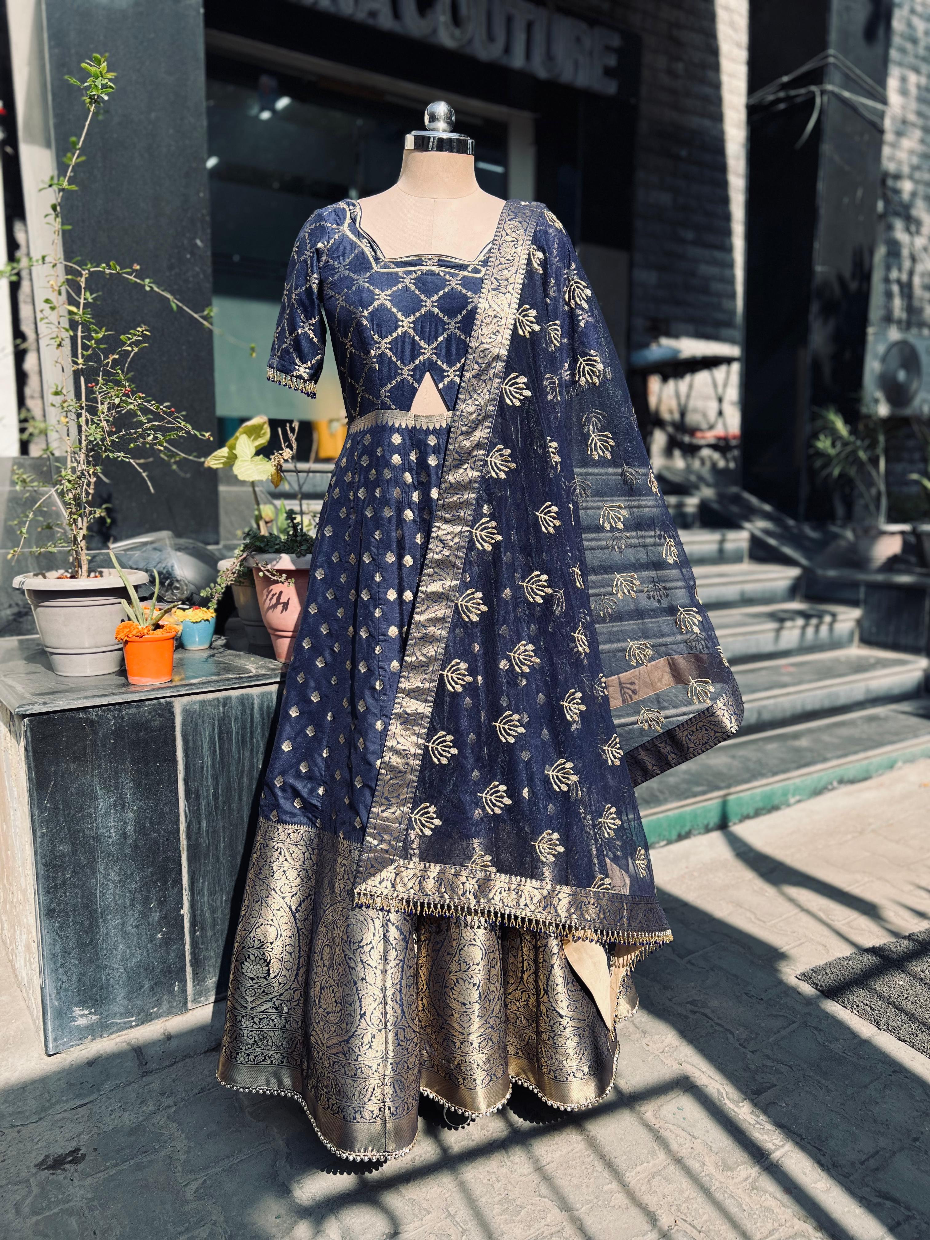 Navy Blue Banarasi Anarkali