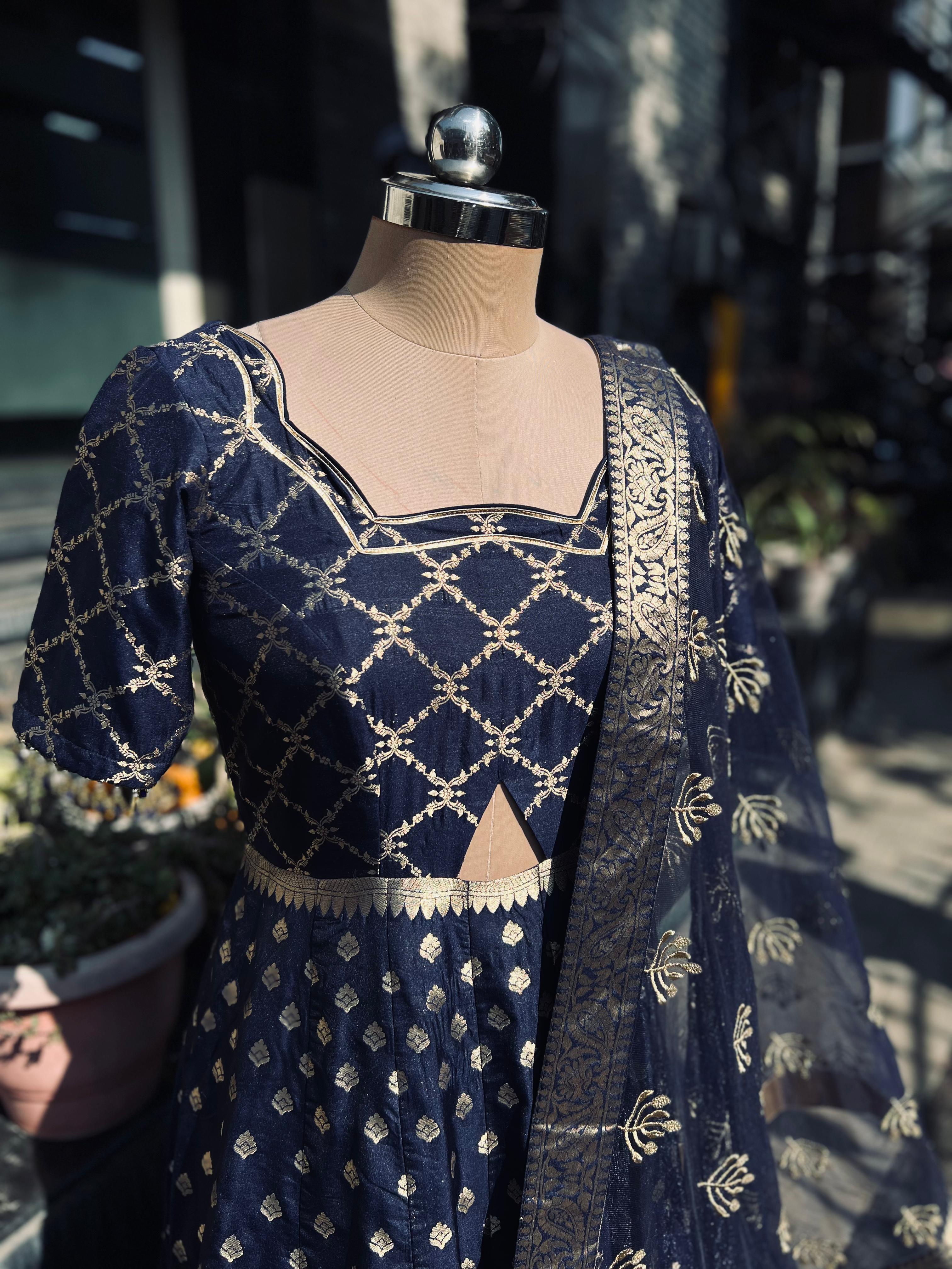 Navy Blue Banarasi Anarkali